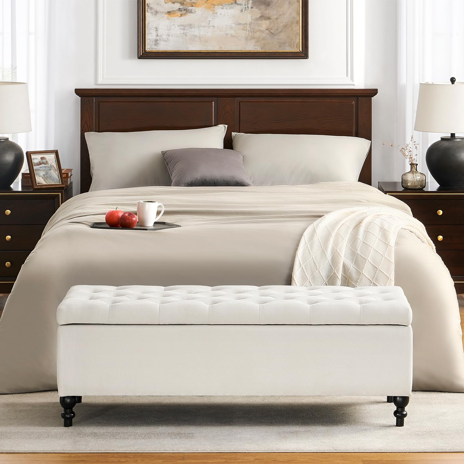 51-inch Large Upholstered Storage Ottoman Bench with Removable Cushion - Multi-Functional Footrest, Coffee Table & Bedroom Seat - Perfect for Living Room, Bed End & Small Space Organization