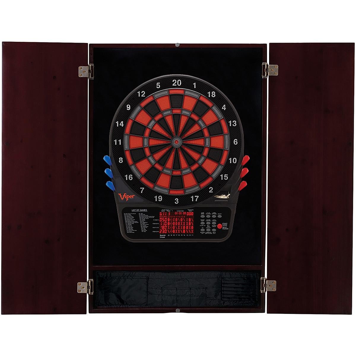 Viper Metropolitan Solid Wood Dartboard Cabinet with Electronic Dartboard - Ready-to-Play Bundle Includes 2 Sets of Soft-Tip Darts & Integrated Storage - Multiple Stain Options - Perfect for Game Rooms, Bars, and Home Entertainment