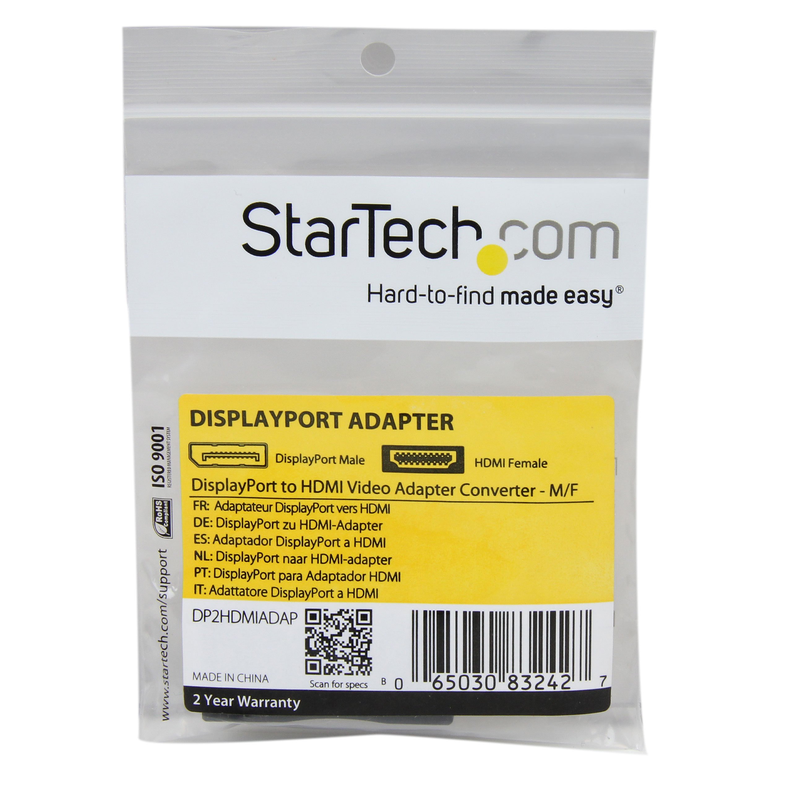 StarTech V10736 DisplayPort to HDMI Adapter Converter - Male to Female - 4K Ultra HD Video & Audio Support for Monitors, TVs, and Projectors - Ideal for Home Office, Gaming, and Presentations