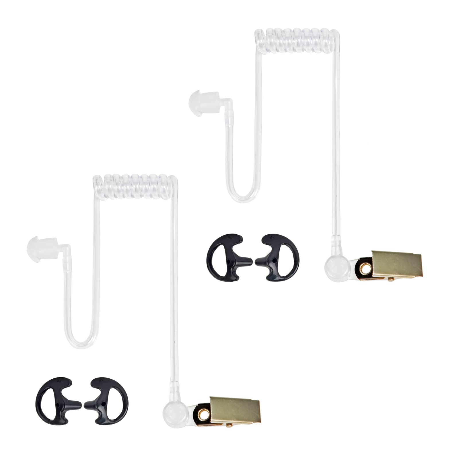 HYSHIKRA 2-Pack Replacement Covert Acoustic Air Tube Earpiece with Earbud Earmold - Compatible with Retevis, Motorola, Kenwood & Baofeng Walkie Talkies - Includes Clip & Security Headset (Black, Medium) - Ideal for Security Guards, Event Staff & Construction Workers