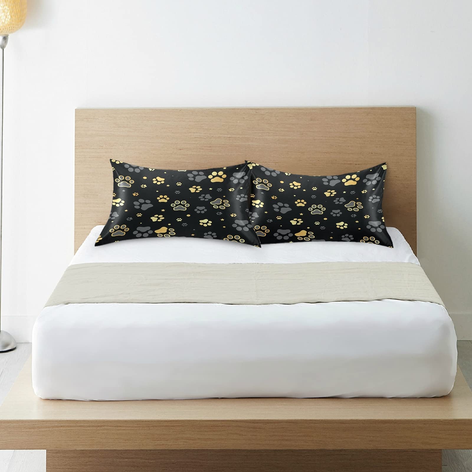 Silk Satin Pillowcase 20x40 - Soft Paw Print for Hair & Skin Care - King Size for Bed & Sofa