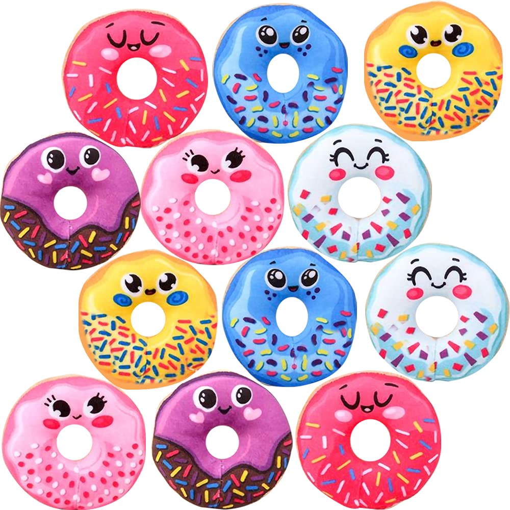 ArtCreativity 12-Piece Mini Smile Face Plush Donut Toys for Kids - Soft Stuffed Donut Pillows in Assorted Colors - Perfect for Birthday Party Favors, Easter Basket Fillers & Classroom Rewards