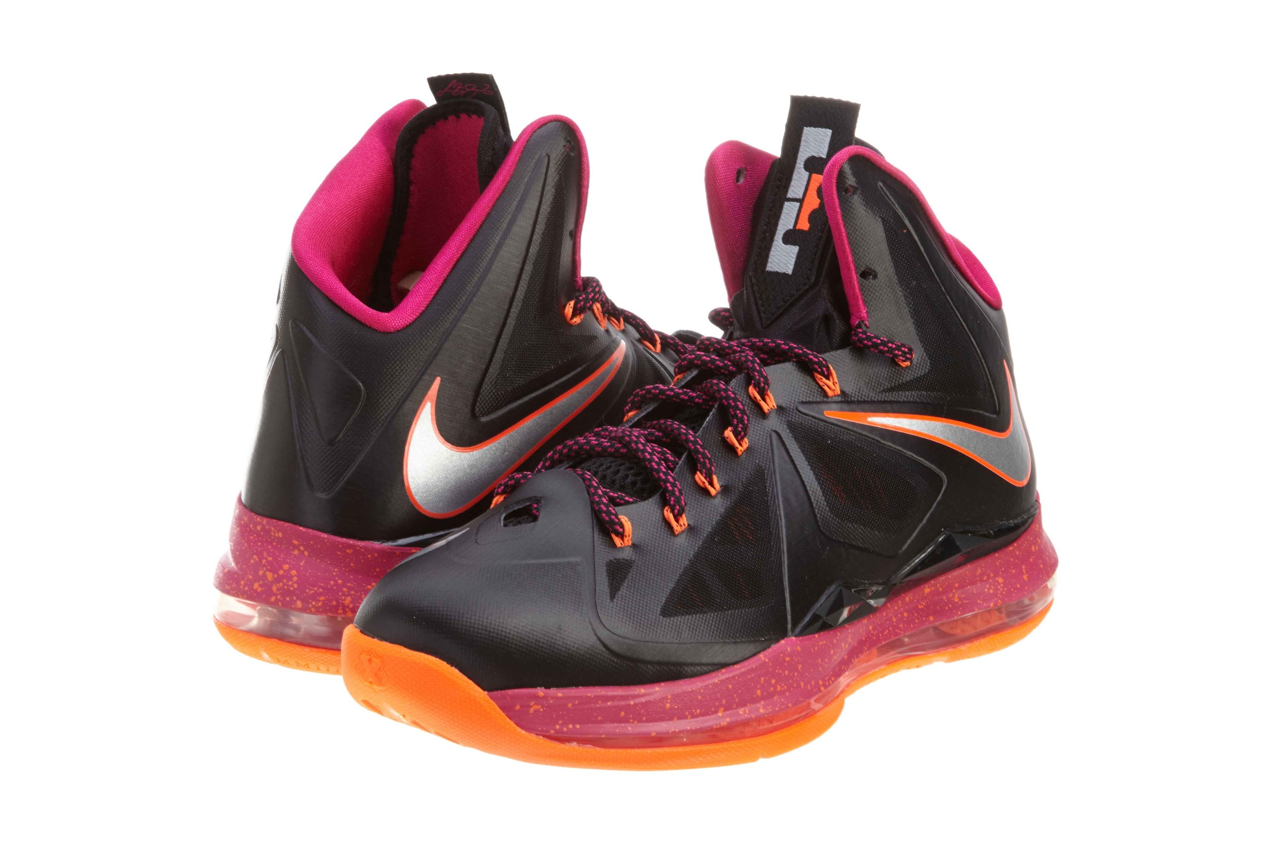 Nike LeBron X (Floridian Away) Basketball Shoes - Black/Cherry-Vivid Orange - Size 12 Men's - High-Performance Court Sneakers for Basketball Games & Training