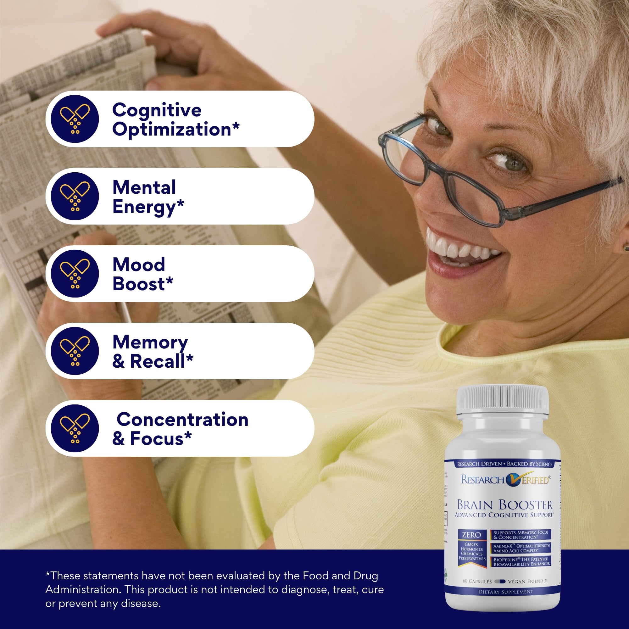 Brain Booster - Premium Nootropic Supplement for Memory & Focus | 180 Vegan Capsules (3 Bottles) | Enhance Cognitive Function for Work, Study & Daily Mental Clarity