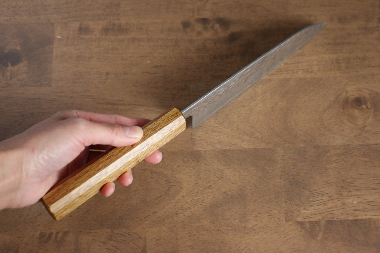 Premium AUS10 Damascus Santoku Knife 170mm - Handcrafted Hammered Finish with Oak Handle - Perfect for Slicing, Dicing, and Chopping Vegetables, Meat, and Fish in Professional Kitchens & Home Cooking