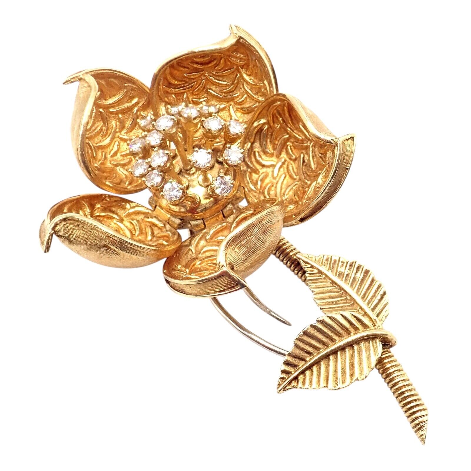 Hammerman Brothers 18k Yellow Gold Diamond Rose Flower Brooch Pin - Elegant Day & Night Jewelry for Women, Perfect for Weddings, Parties & Special Occasions