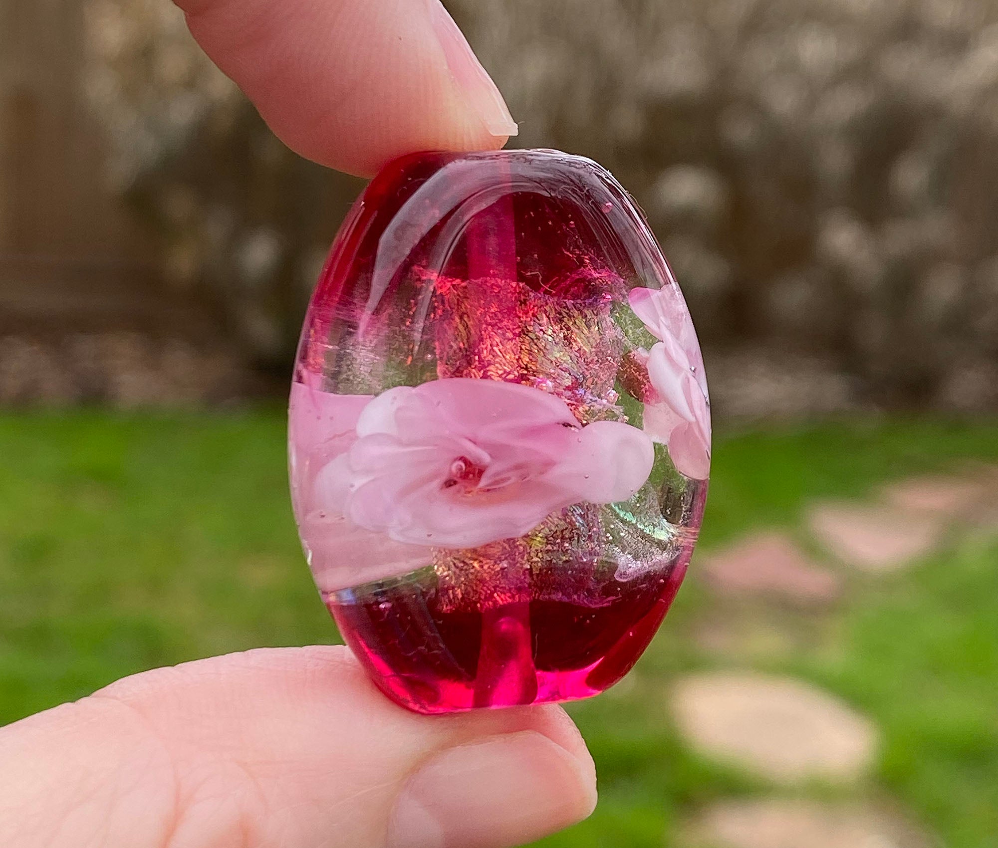 Fuchsia Pink Floral Lampwork Focal Bead SRA - Handmade Glass Bead for Jewelry Making, DIY Crafts, Necklace & Bracelet Designs - Perfect for Bohemian Style Accessories and Gift Ideas
