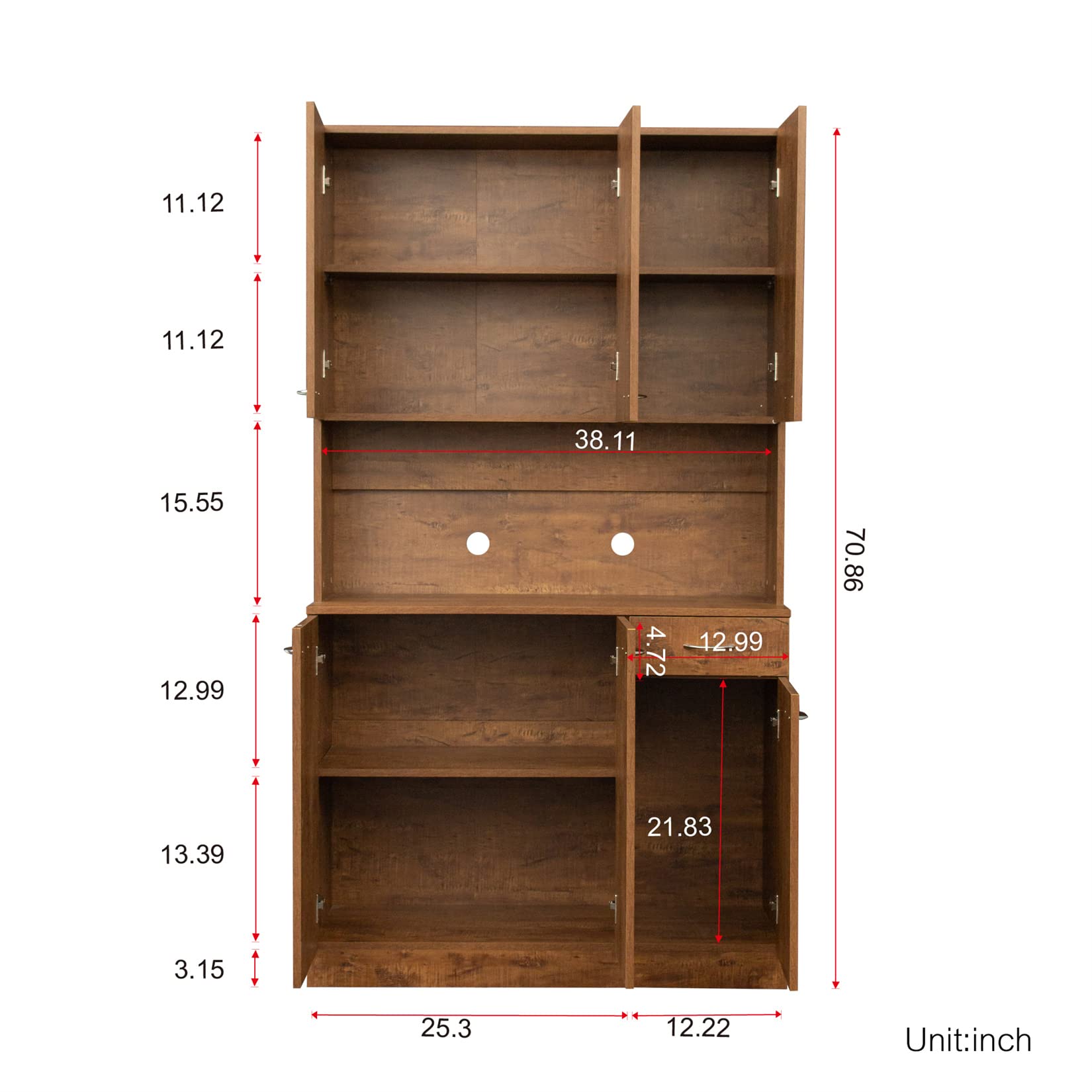 Bellemave 6-Door Kitchen Pantry Storage Cabinet with Adjustable Shelves - Freestanding Buffet Hutch with Microwave Stand & Drawer for Home & Office (Walnut) - Perfect for Small Kitchens, Dining Rooms & Office Storage