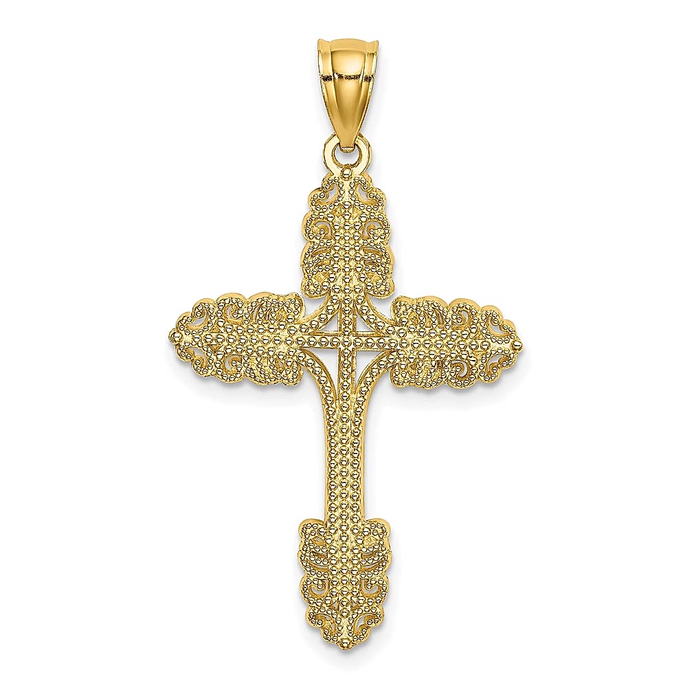 14K Yellow Gold Beaded Cross Pendant Necklace - Religious Charm Jewelry for Women, Gifts for Her - Perfect for Church, Baptism, First Communion & Everyday Wear