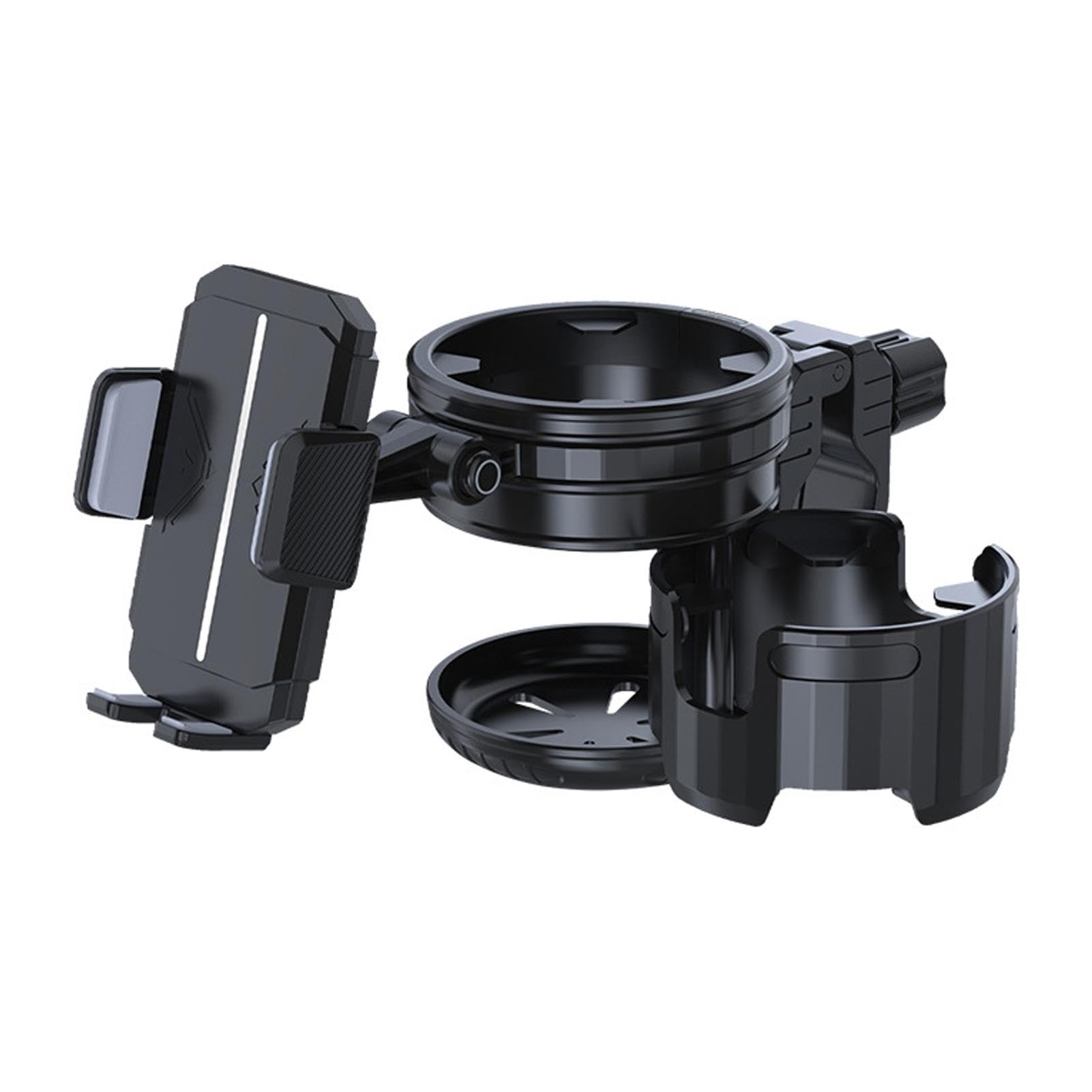Adjustable Stroller Cup Holder with Phone Pocket - Universal Drink Holder for Coffee Mugs & Smartphones - Convenient Stroller Accessories for Parents (Black) - Perfect for Walks, Shopping & Outdoor Activities