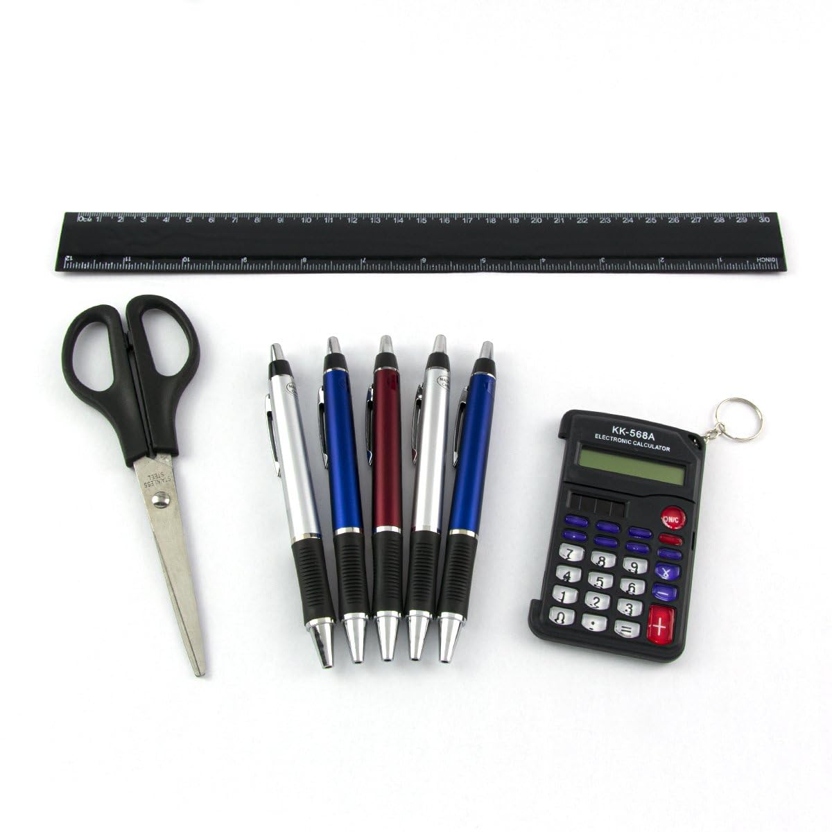 Wicker Divided Desk Organizer Caddy with Calculator, Scissors, Pens & Ruler Set - Perfect for Office, School & Home Workspace Organization
