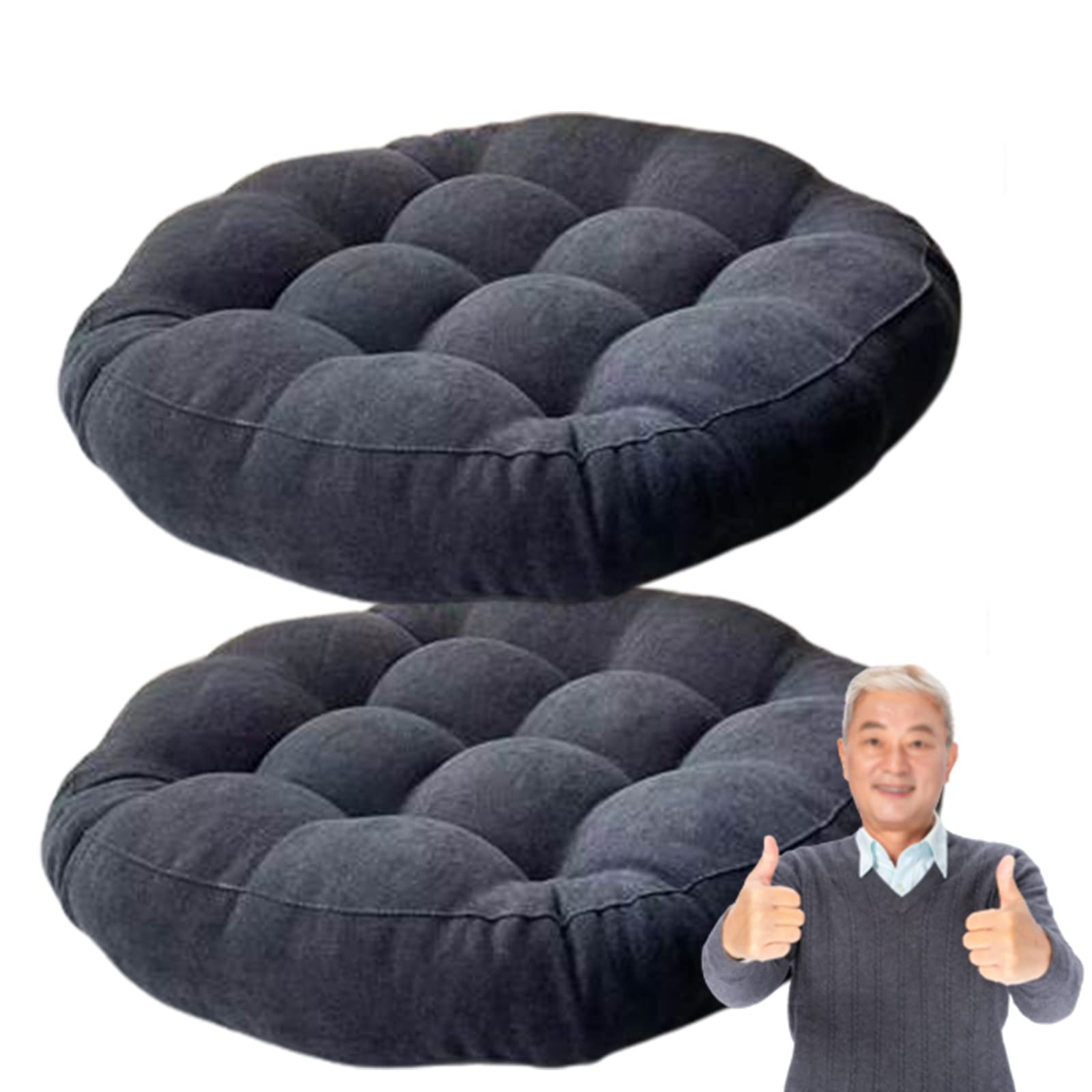Premium Round Velvet Floor Cushion Set of 2 - Soft Crystal Velvet Seat Pillows for Indoor/Outdoor Use, Hanging Swing Chairs, Window Seats & Meditation (Dark Gray, 42cm/17in) - Cozy Home Decor & Boho Lounge Accessories