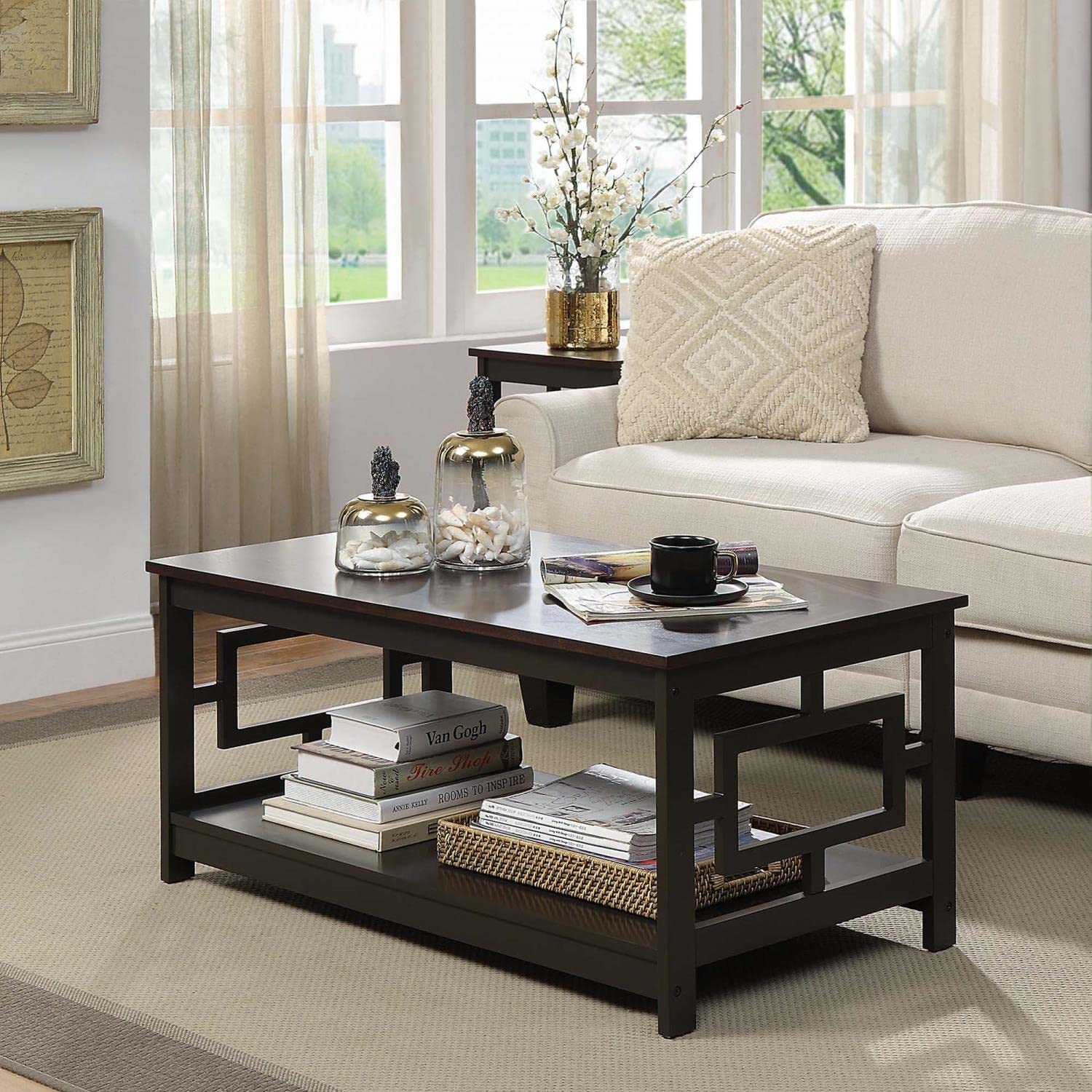 Convenience Concepts Town Square Coffee Table with Shelf - Espresso Finish - Modern Living Room Furniture for Small Spaces & Apartments