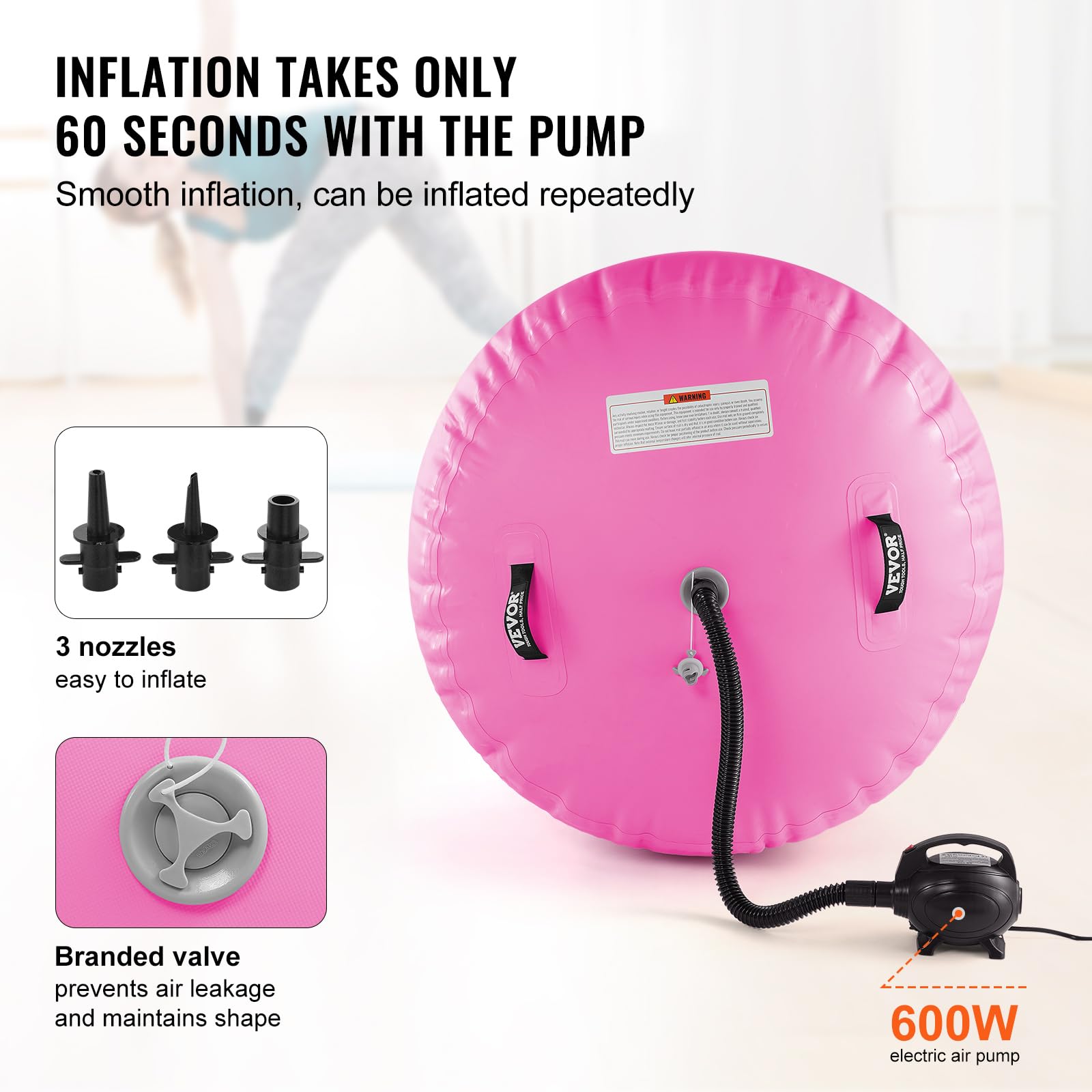 VEVOR Inflatable Gymnastics Air Mat with Electric Pump - Portable Training Mat for Home Gym, Yoga, Cheerleading | Perfect for Indoor Exercise, Outdoor Beach & Park Activities, Water Sports