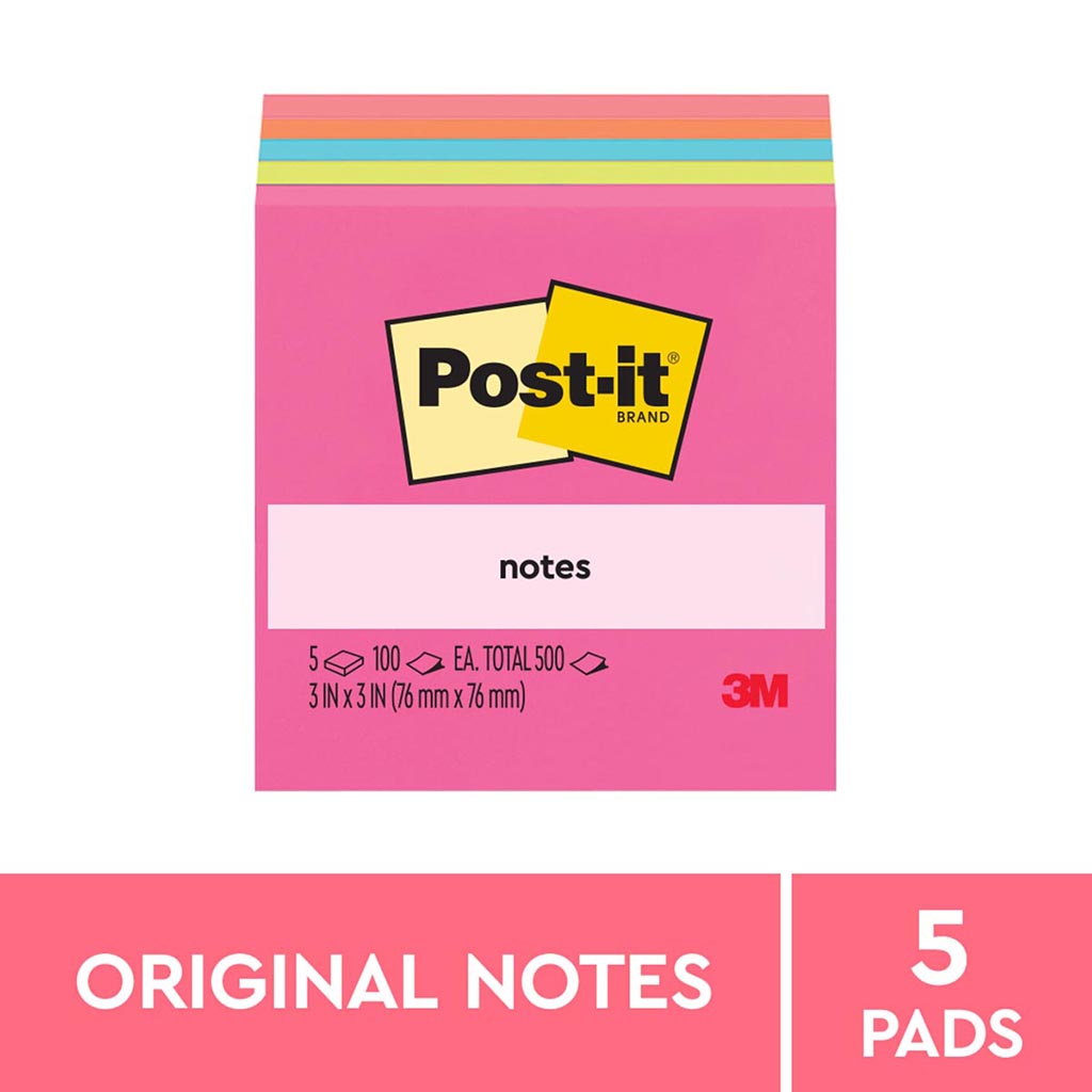 3M Sticky Post It Notes 76 x 76mm, 5-Pack (654 5PK) - Perfect for Office, School & Home Organization