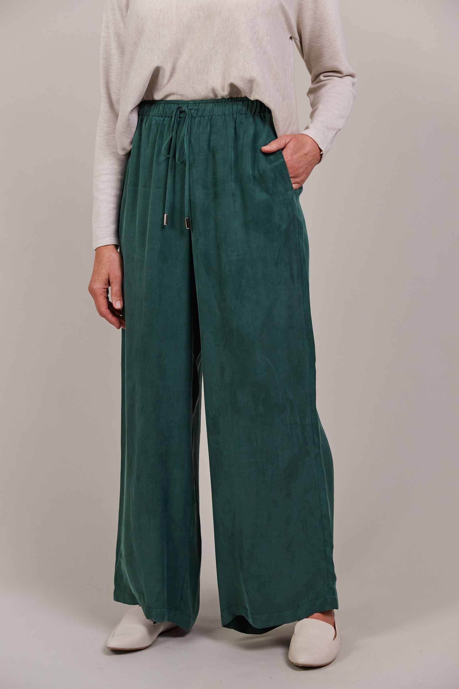 Eden Cupro Pants for Women - Aventurine Green High Waist Wide Leg Pants | Comfortable & Breathable for Work, Travel & Casual Wear