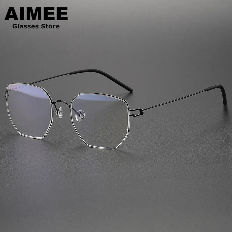 Unisex Full Rim Polygon Screwless Titanium Eyeglasses Frame 51925 - Lightweight & Durable for Work, Reading & Everyday Wear