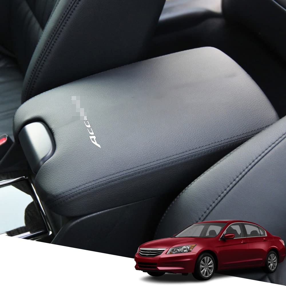 Premium Leather Center Console Cover Armrest Pad Protector for Honda Accord 2008-2012 - Black Stitched Comfort Upgrade | Perfect for Long Drives & Daily Commutes