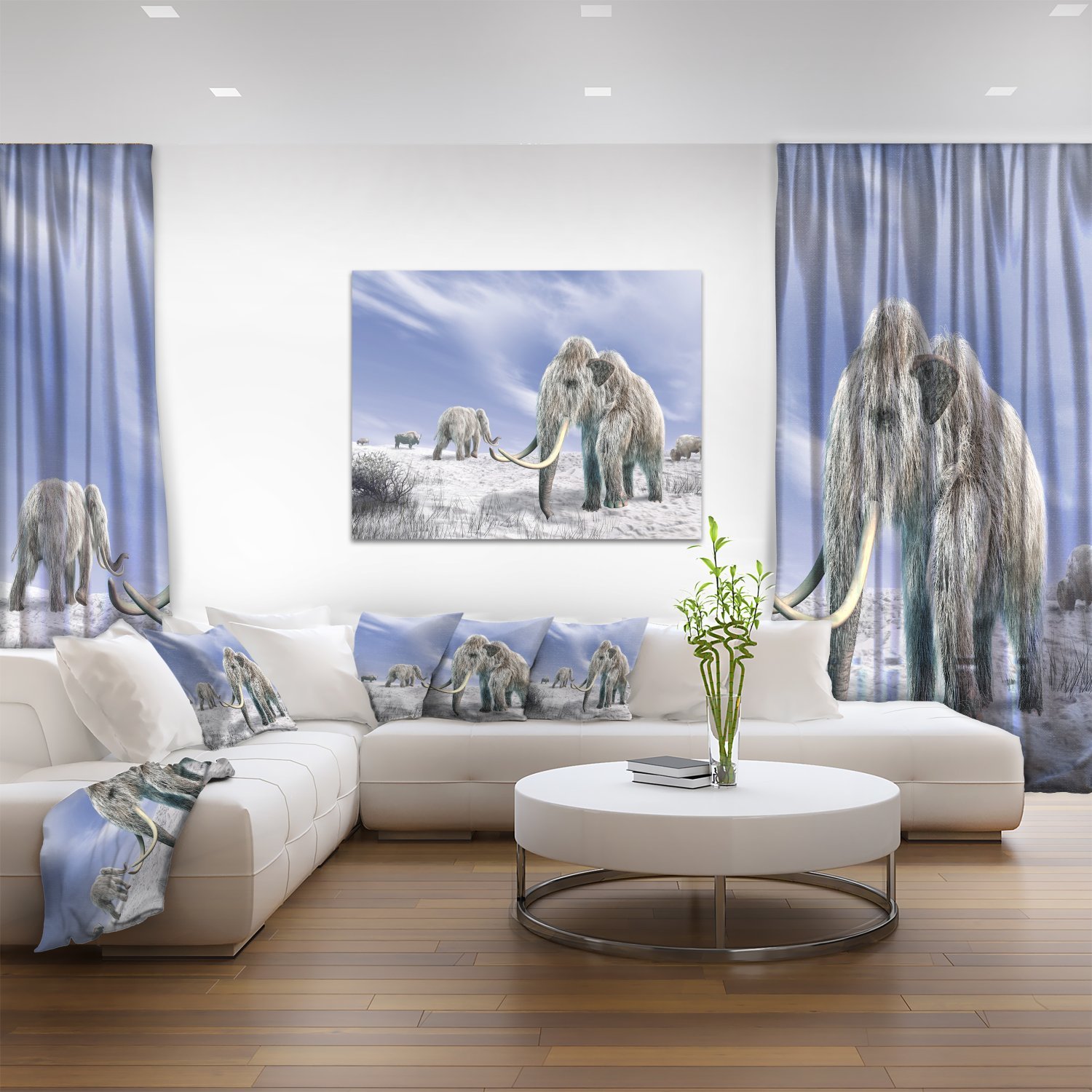 Stunning Mammoth Elephants in Field Landscape Photography Canvas Print - Perfect for Living Room, Office & Home Decor