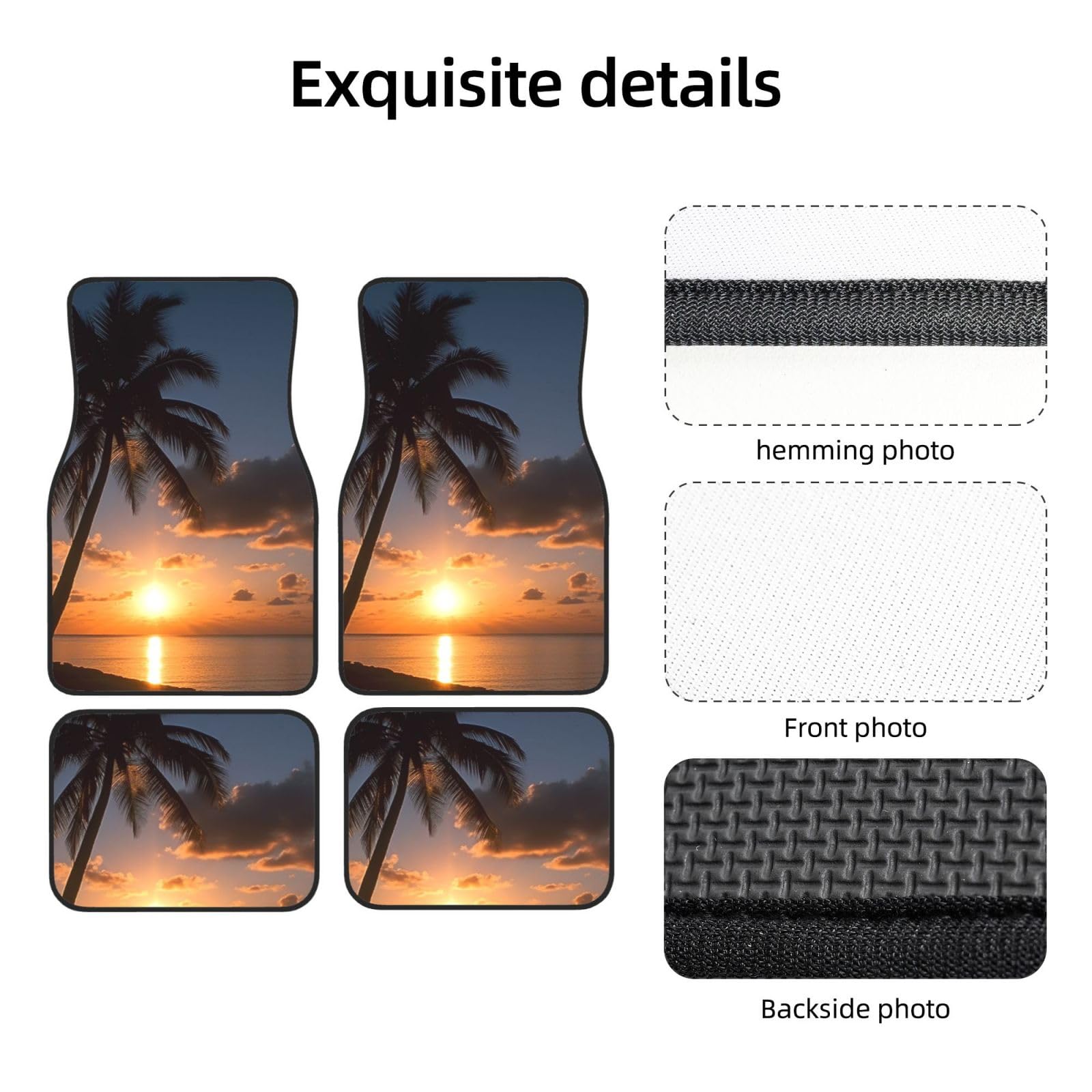 Sunrise Tropical Palm Tree Car Mats - Set of 4 Waterproof Automotive Floor Mats with Built-in Heel Pad for Cars, Trucks, Vans & SUVs | Perfect for Beach Trips, Road Adventures & Tropical-Themed Vehicles