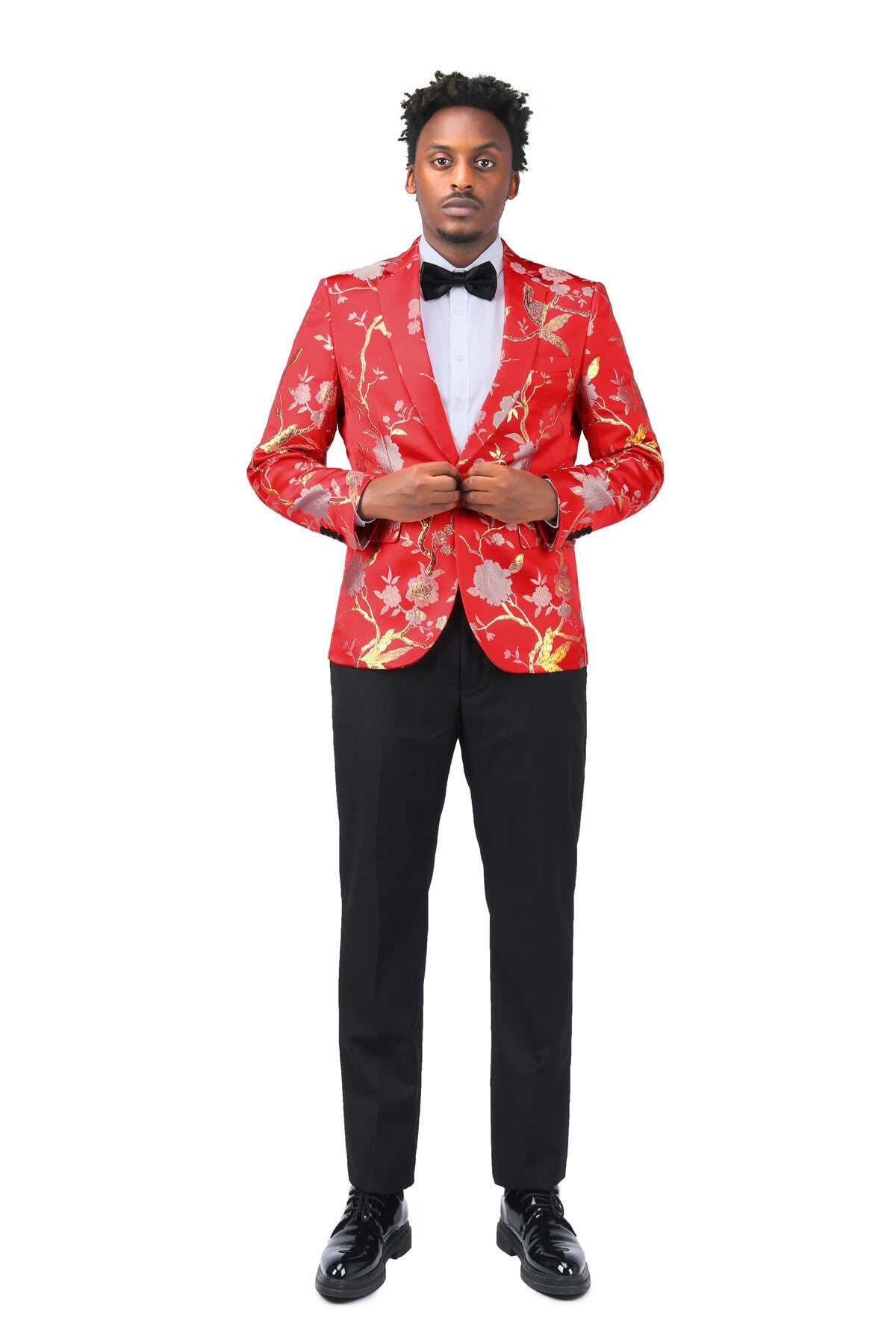 Stylish Men's Red Embroidered Blazer with Notched Lapel & Single Button Closure - Perfect for Weddings, Business Meetings & Formal Events