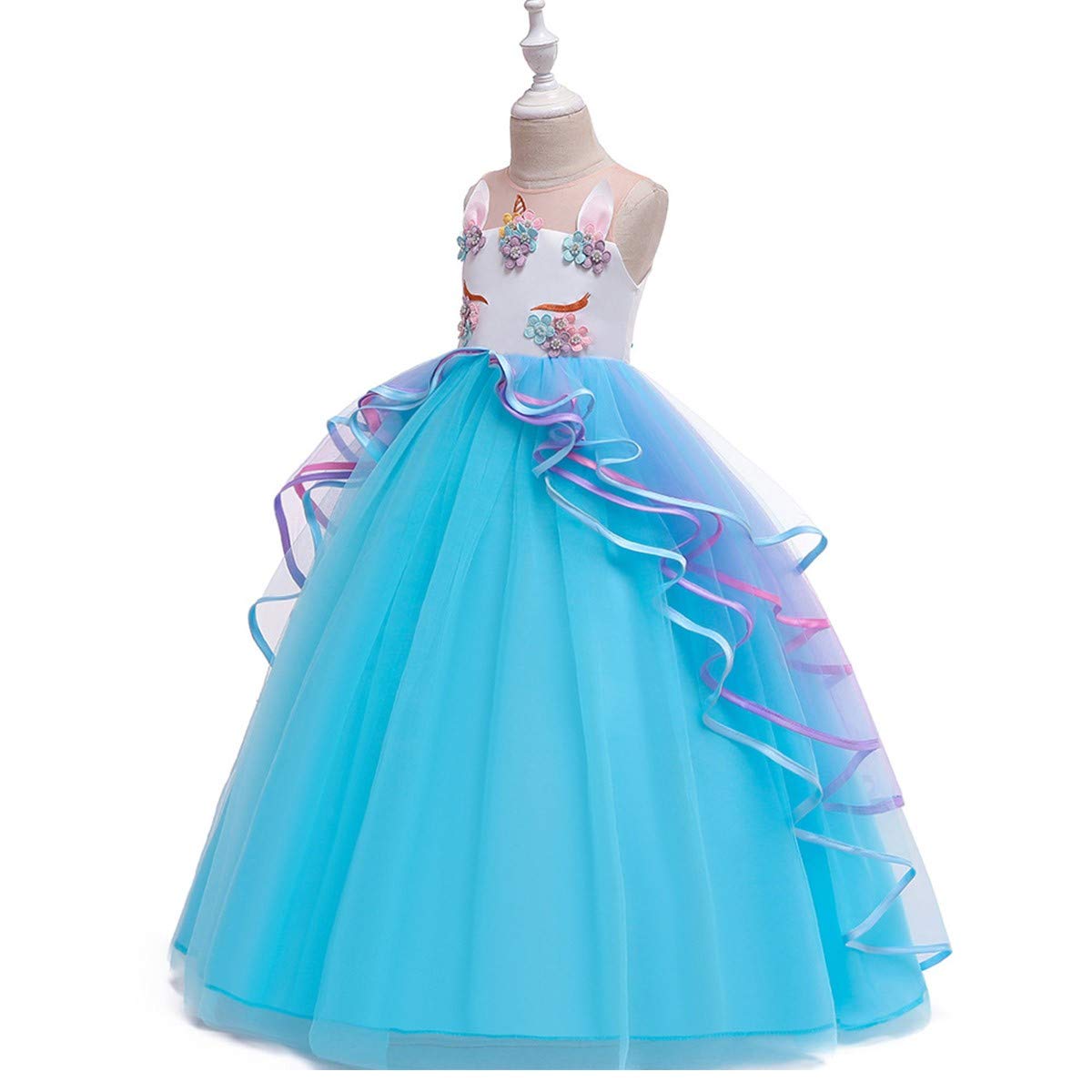 Girls Unicorn Princess Costume - Long Maxi Tulle Dress with Headband for Birthday Party, Carnival, Cosplay & Dress Up | Perfect for Halloween, Christmas & Fairy Tale Themed Events
