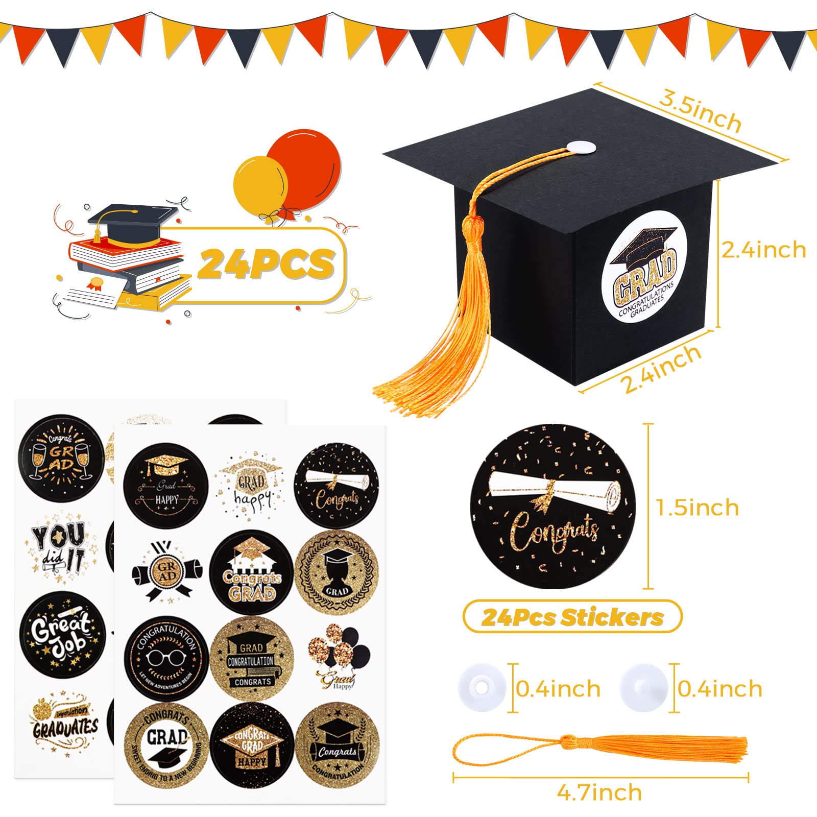 Kesote 24 Pack Graduation Party Favors 2025 - Grad Cap Candy Boxes for Chocolate Gifts & Goody Bags, Perfect for High School/College Graduation Celebrations, Commencement Ceremonies & Senior Party Supplies