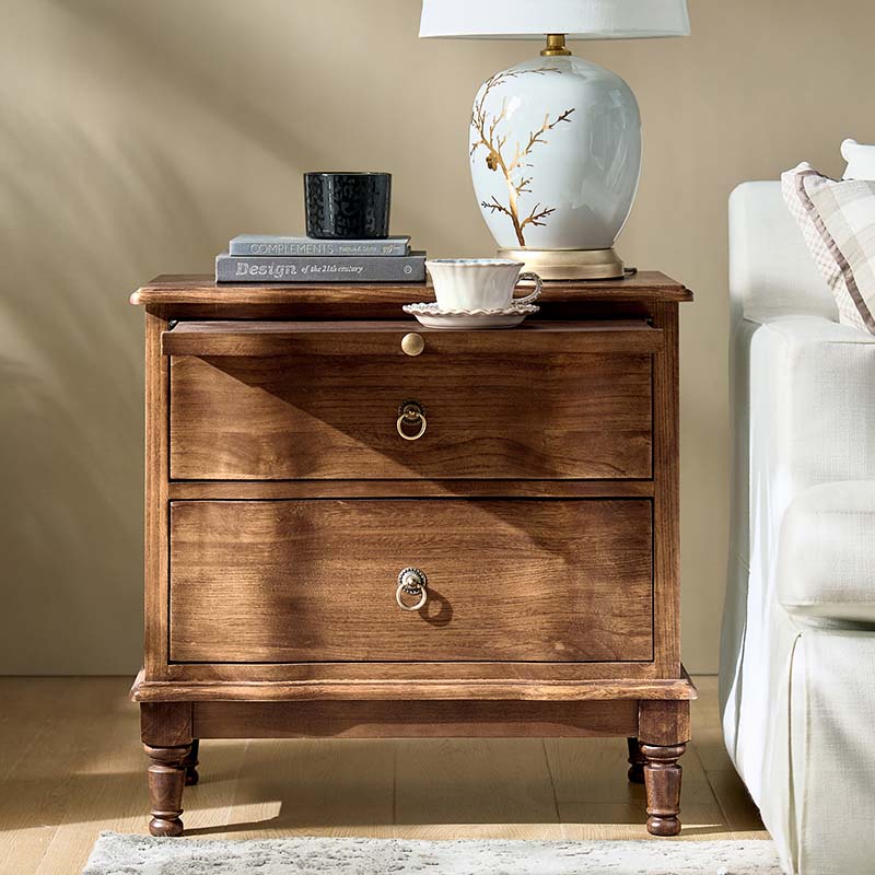 Solid Wood 2 Drawer Nightstand with USB Charging Ports, Pull-Out Shelf & Optional Styles - Modern Bedside Table for Bedroom, Guest Room & Small Spaces