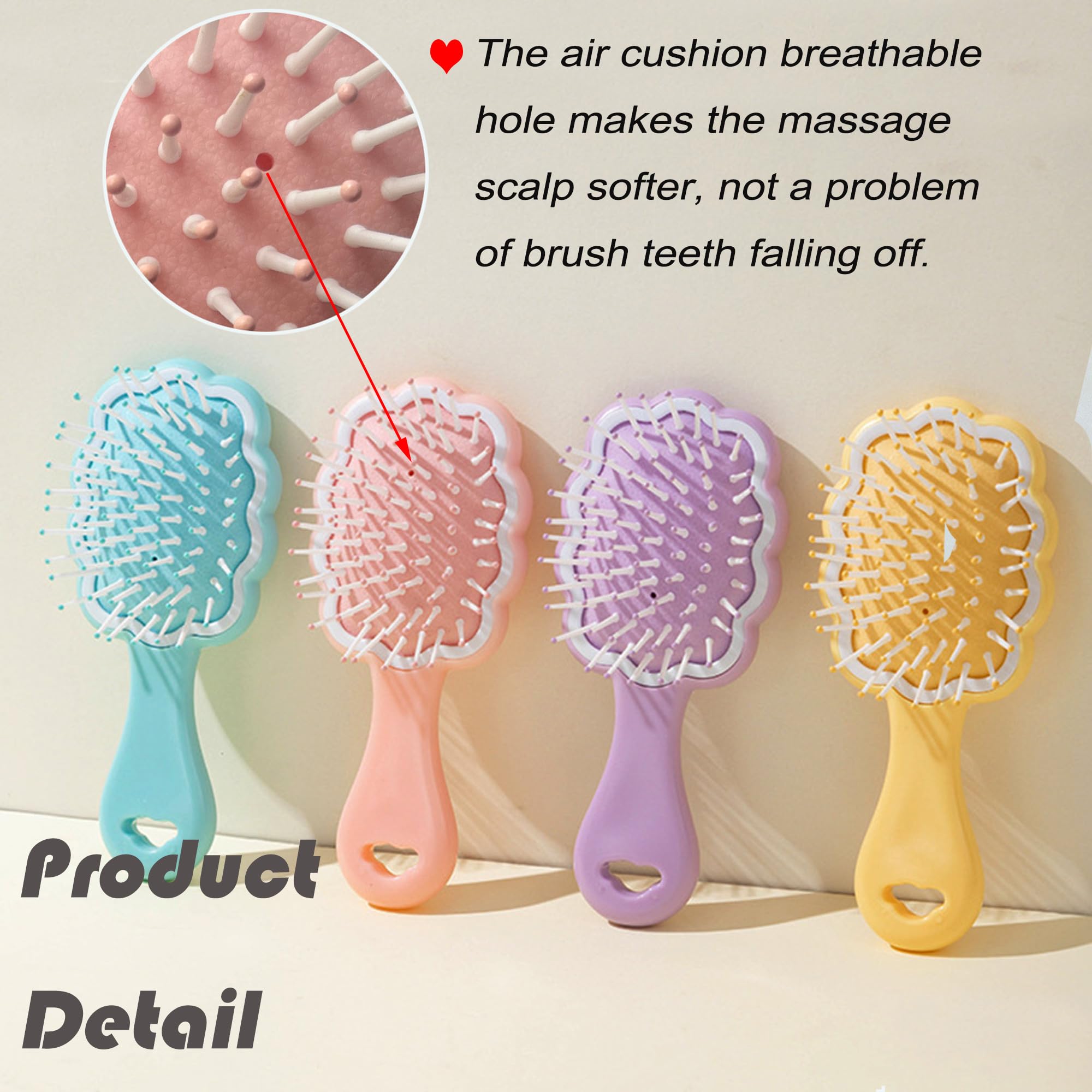 Mini Wet Hair Brush & Detangling Comb Set - 2 Piece Cloud Shaped Hairbrush for Women, Girls & Kids - Travel & Shower Use with Air Cushion for Dry/Wet Hair - Gentle Massage & Pain-Free Styling (Pink) - Perfect for Home, Travel & Salon Use