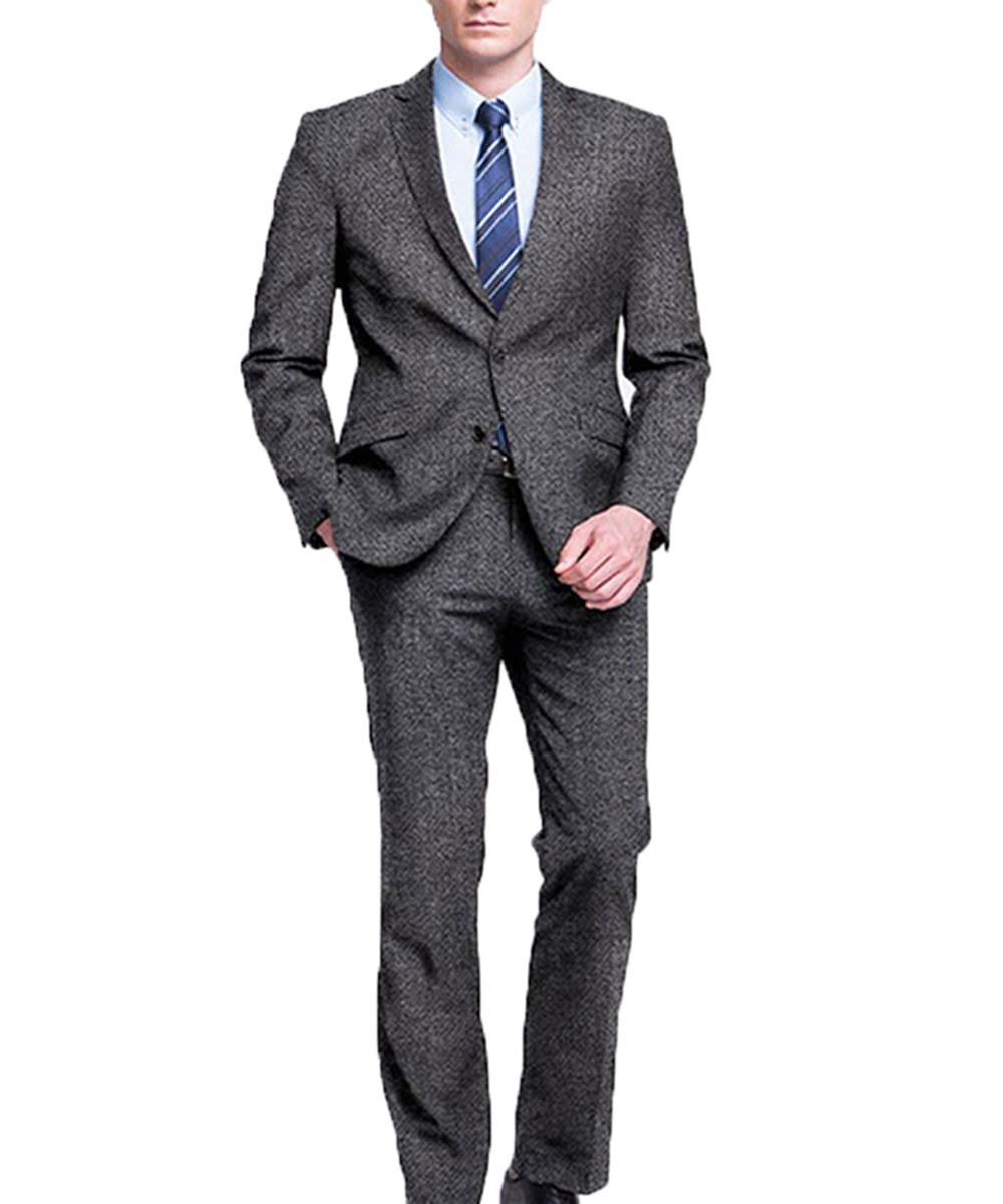 RONGKIM Men's Plaid Wool Blend Suit - 2 Button Groom Wedding Suit for Men | Perfect for Weddings, Business Meetings & Formal Events