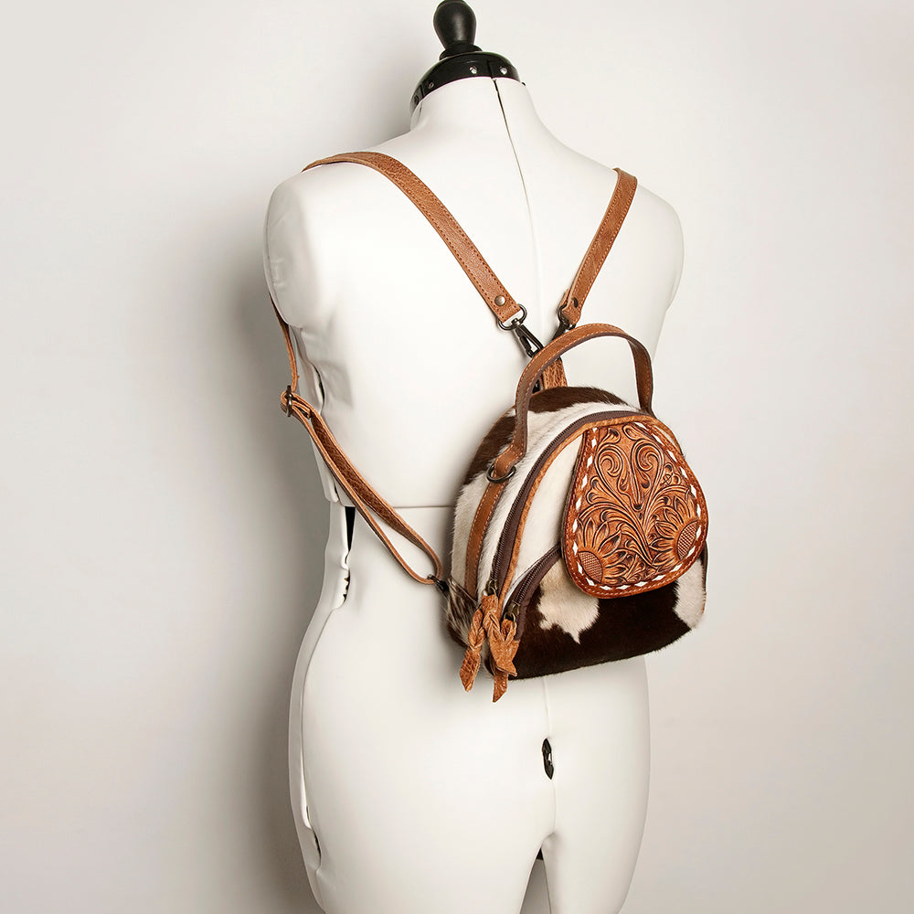 **American Darling Genuine Leather Women's Western Handbag – Hand-Tooled Hair-On Cowhide Purse for Casual & Country Style Outfits**