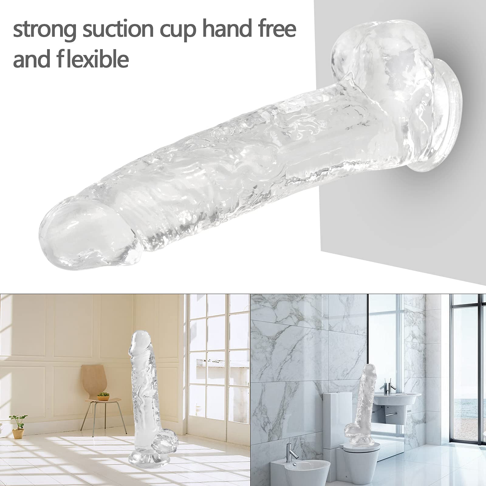 Realistic 8.5 Inch Jelly Dildo with Strong Suction Cup - Adult Sex Toy for Women & Men - Perfect for Hands-Free Play, Solo Pleasure & Couples Fun