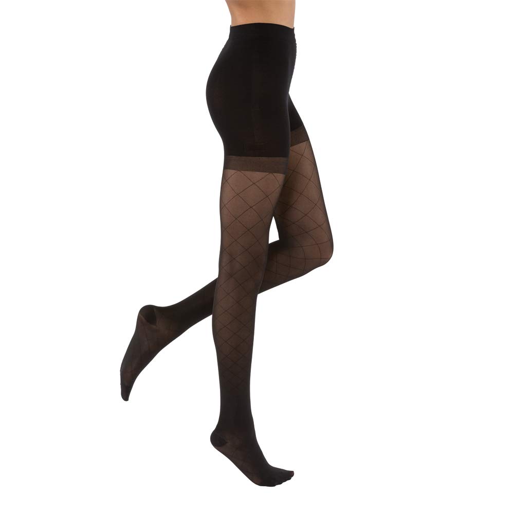 JOBST UltraSheer Diamond Pattern 20-30 mmHg Waist High Compression Pantyhose Stockings - Closed Toe, X-Large, Classic Black for Varicose Veins & Swelling Relief - Perfect for Work, Travel & Everyday Comfort