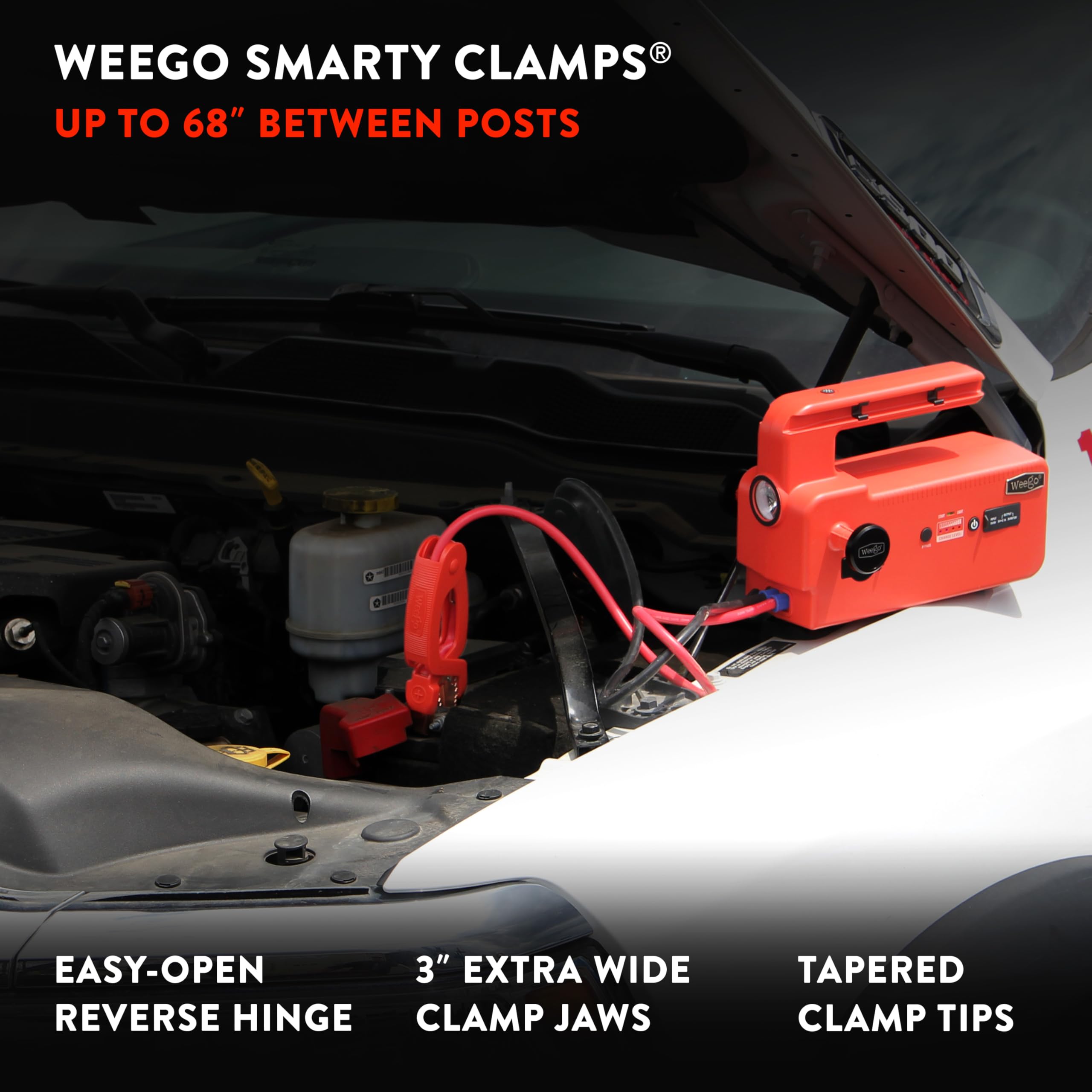 Weego 120 12V Jump Starter - 5000 Peak Amp & 1200 Cranking Amp Portable Car Battery Booster with Smart Clamp Jumper Cables - Works for All Gas & 15L Diesel Engines - Emergency Vehicle Jump Start Kit for Cars, Trucks, SUVs, Boats & Motorcycles