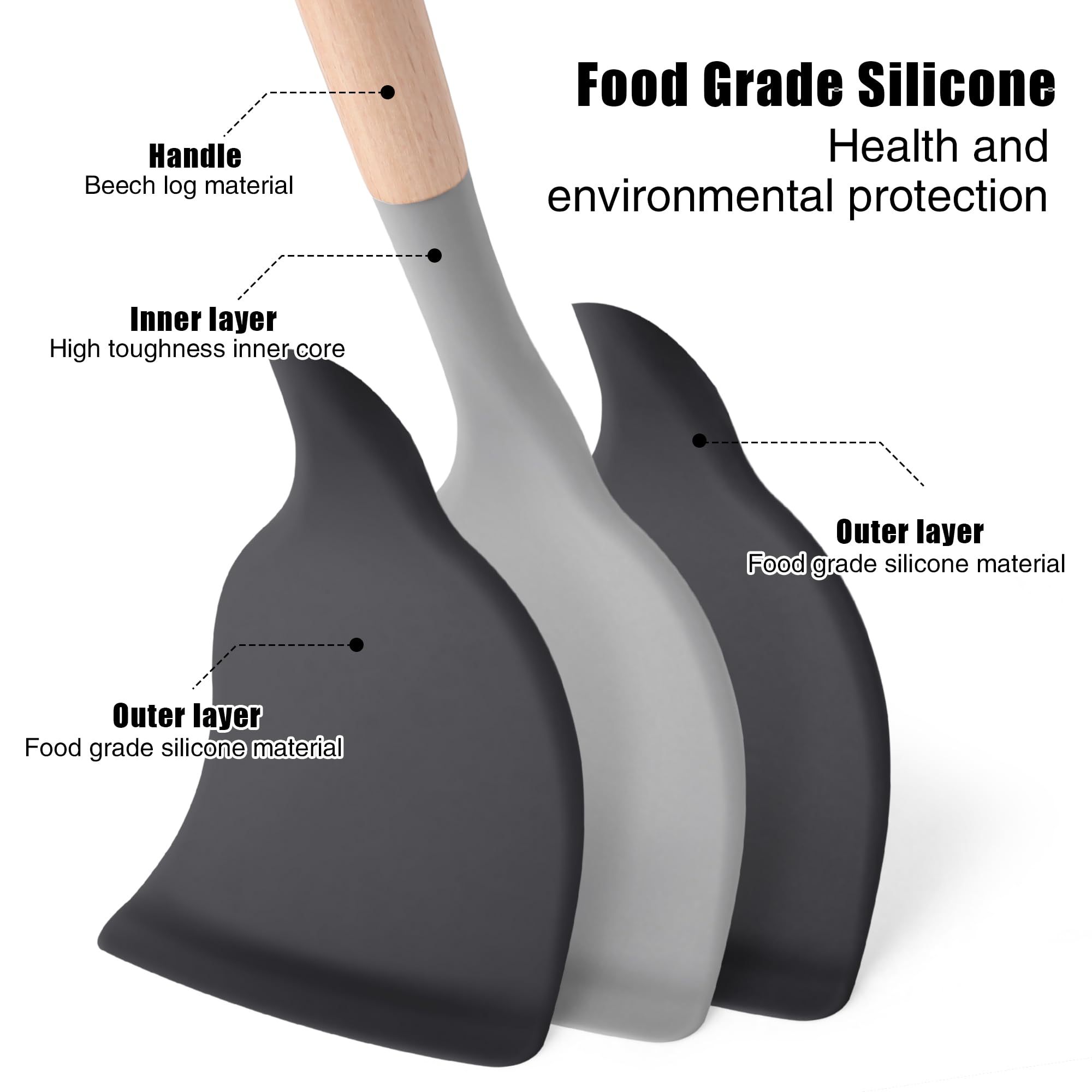 24-Piece Heat Resistant Silicone Kitchen Utensil Set with Wooden Handles (446°F Safe) - Non-Stick Cooking Tools with Storage Holder - Perfect for Baking, Frying & Everyday Cooking - Black Kitchen Gadgets & Accessories