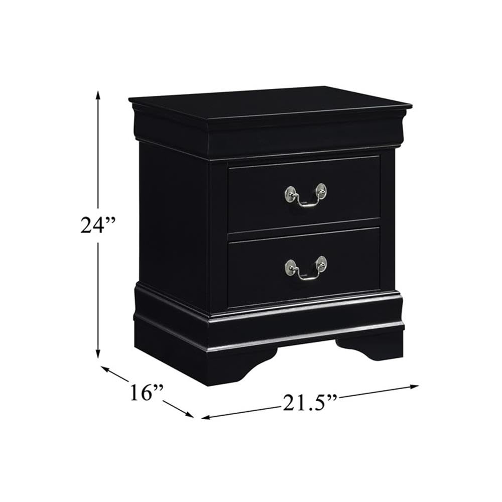 Pemberly Row Wood Nightstand with 2 Drawers - Traditional Bedside Table for Bedroom in Black - Perfect for Storage & Bedroom Decor