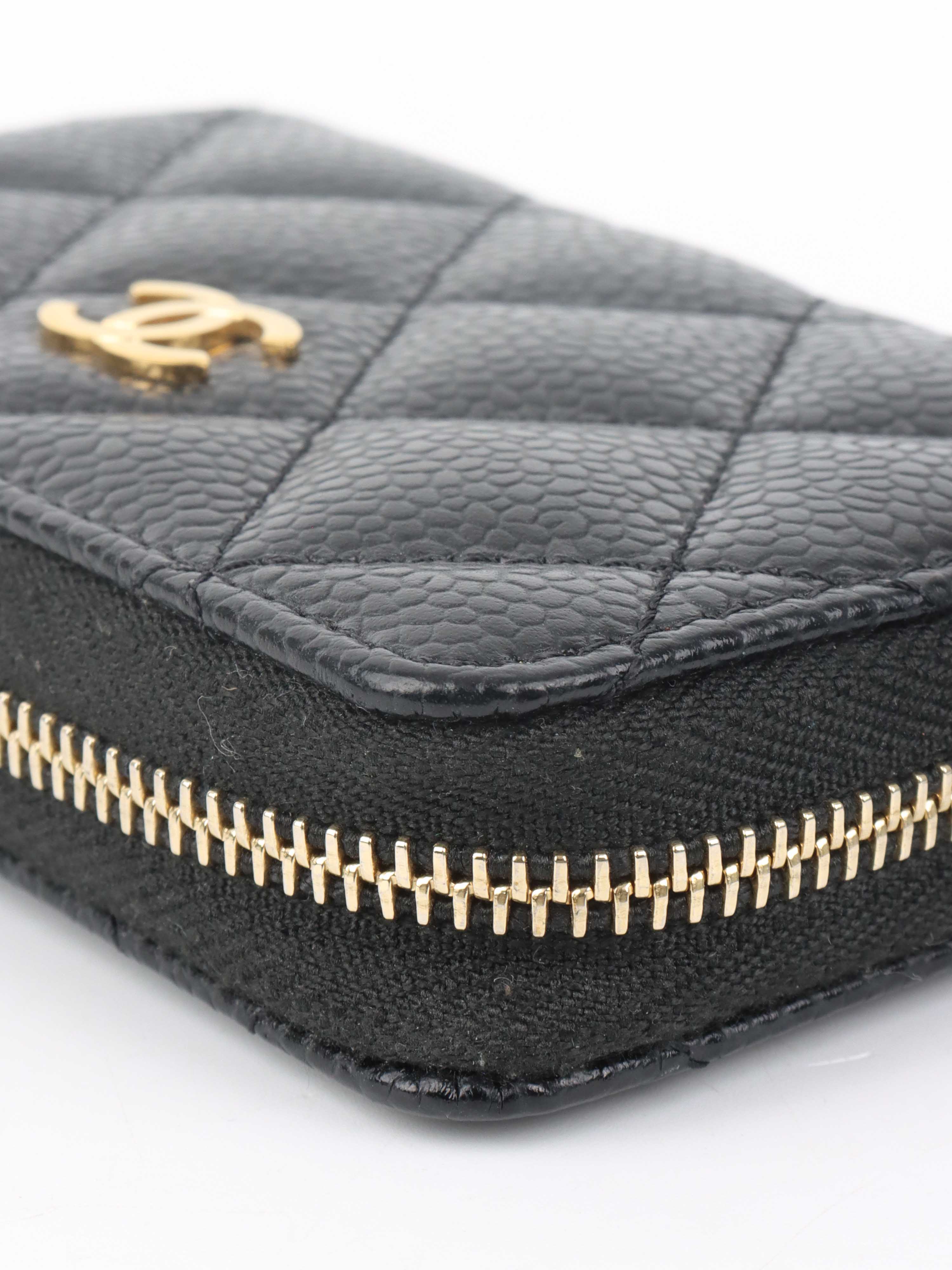 Chanel Black Caviar Leather Zip Around Card Holder Wallet for Women - Perfect for Everyday Use, Travel & Gift Giving