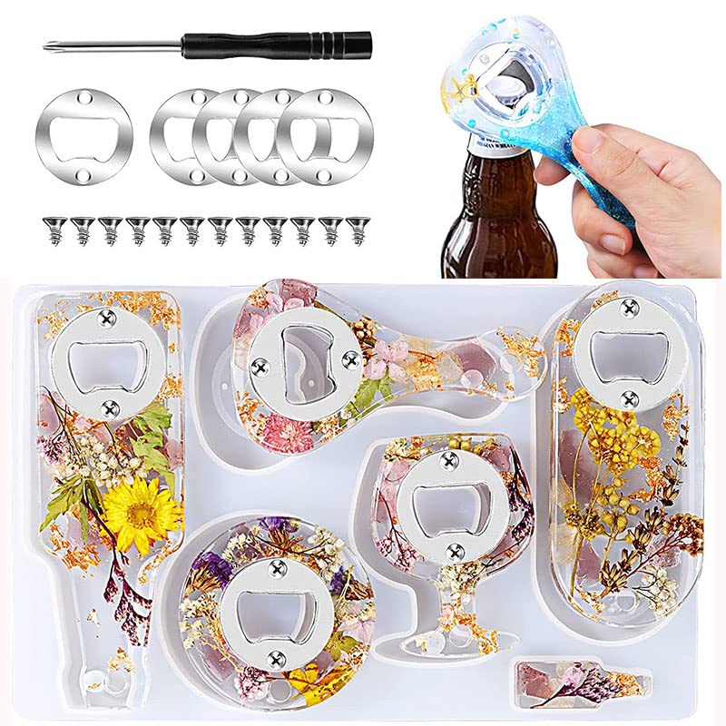 Epoxy Resin Silicone Mold Kit for DIY Beer Bottle Opener & Wine Corkscrew - Jewelry Making, Resin Casting Crafts with Screwdriver and Patch - Perfect for Home DIY Projects, Unique Gifts, and Handmade Jewelry Creations