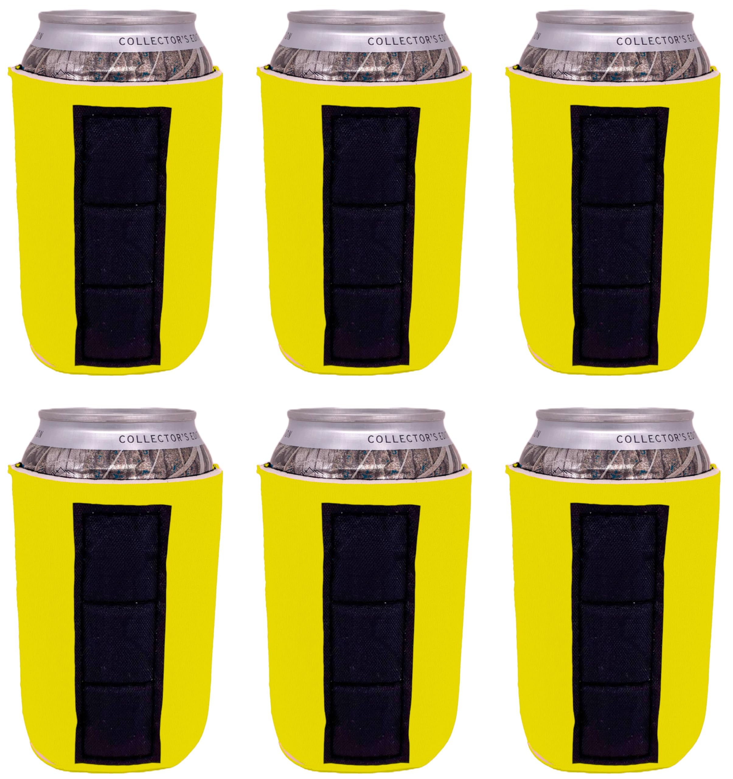 Blank Magnetic Can Coolers (6 Pack) - Yellow Insulated Beer Sleeves for Cans, Perfect for Parties, BBQs, and Outdoor Events - Keep Drinks Cold with Strong Magnet Base