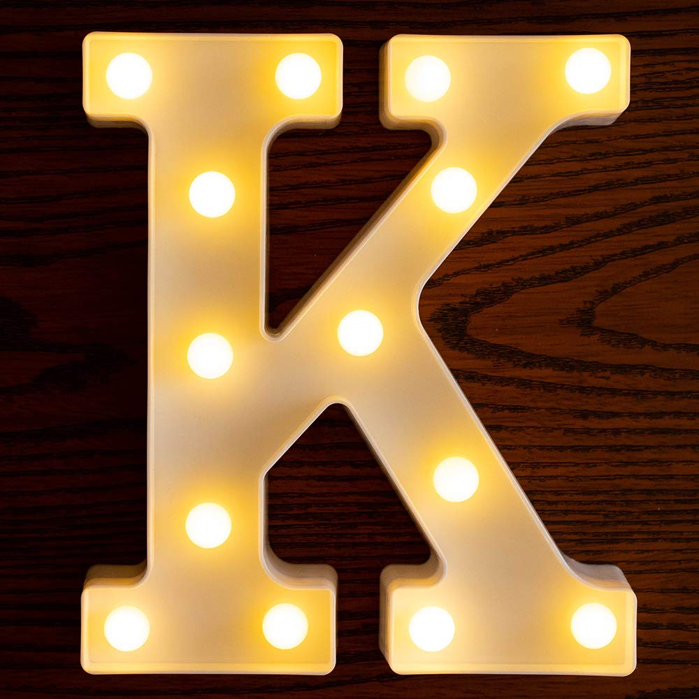 LED Letter Lights - Battery Powered Light Up Sign Letters for Home Decor, Wedding, Birthday Party & Christmas (Letter K) - Perfect for Night Lights, Bar Decor & Festive Celebrations