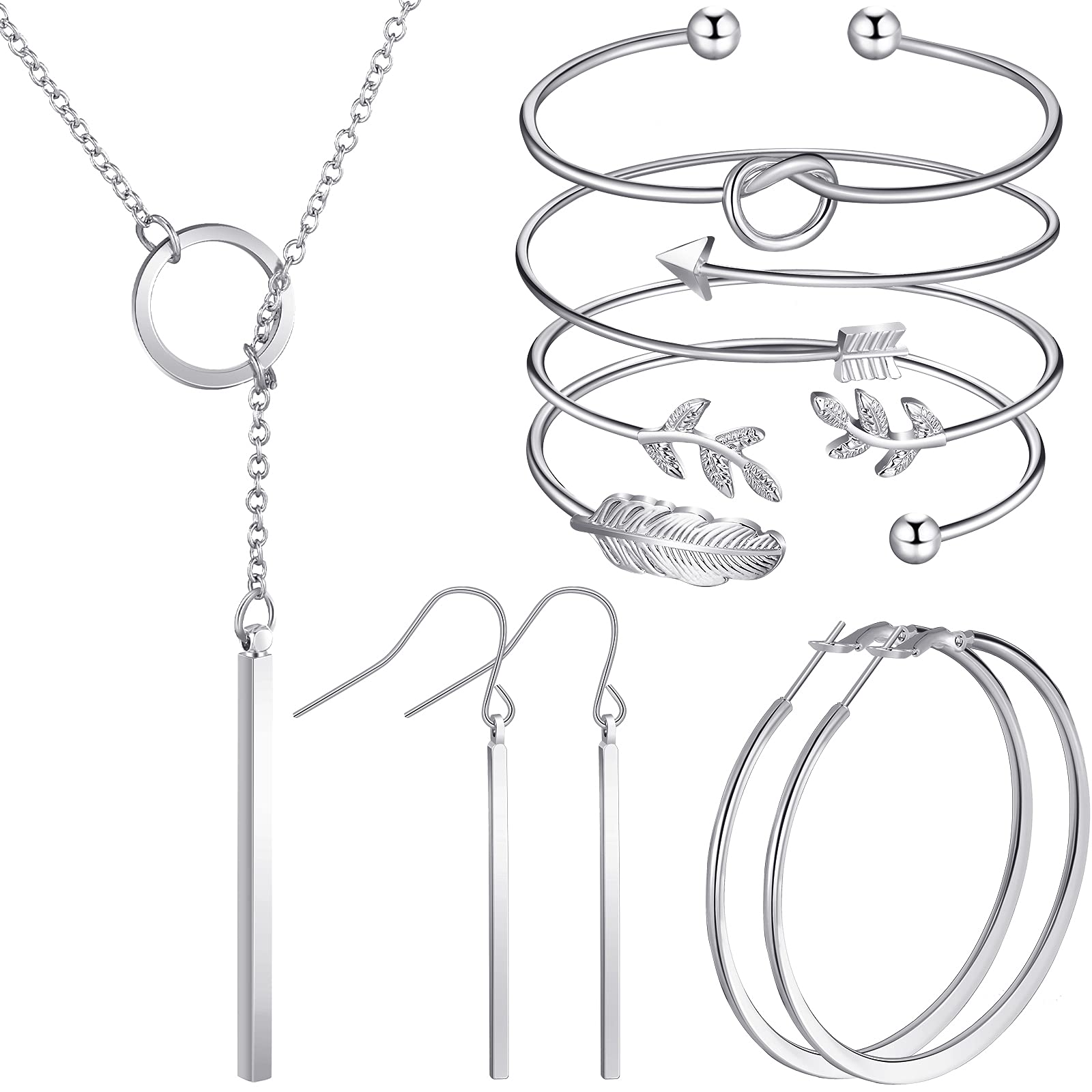 Hicarer Minimalist Bar Jewelry Set for Women - Vertical Bar Necklace, Stud Earrings & Adjustable Cuff Bracelet | Perfect for Everyday Wear, Office & Date Night