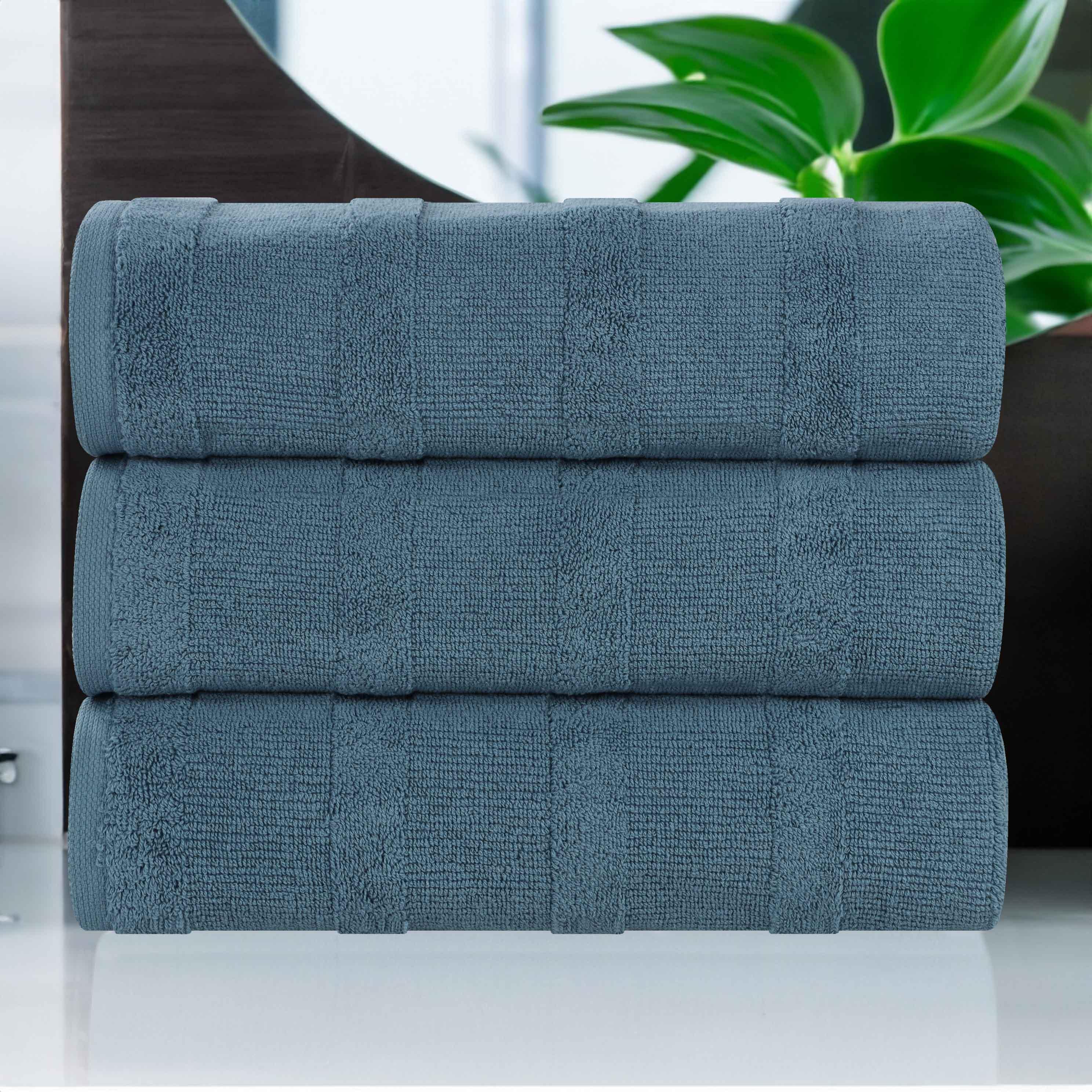 Premium Roma Cotton Ribbed Textured Bath Towels Set of 3 - Ultra Soft & Absorbent Luxury Towels for Spa, Bathroom & Beach Use