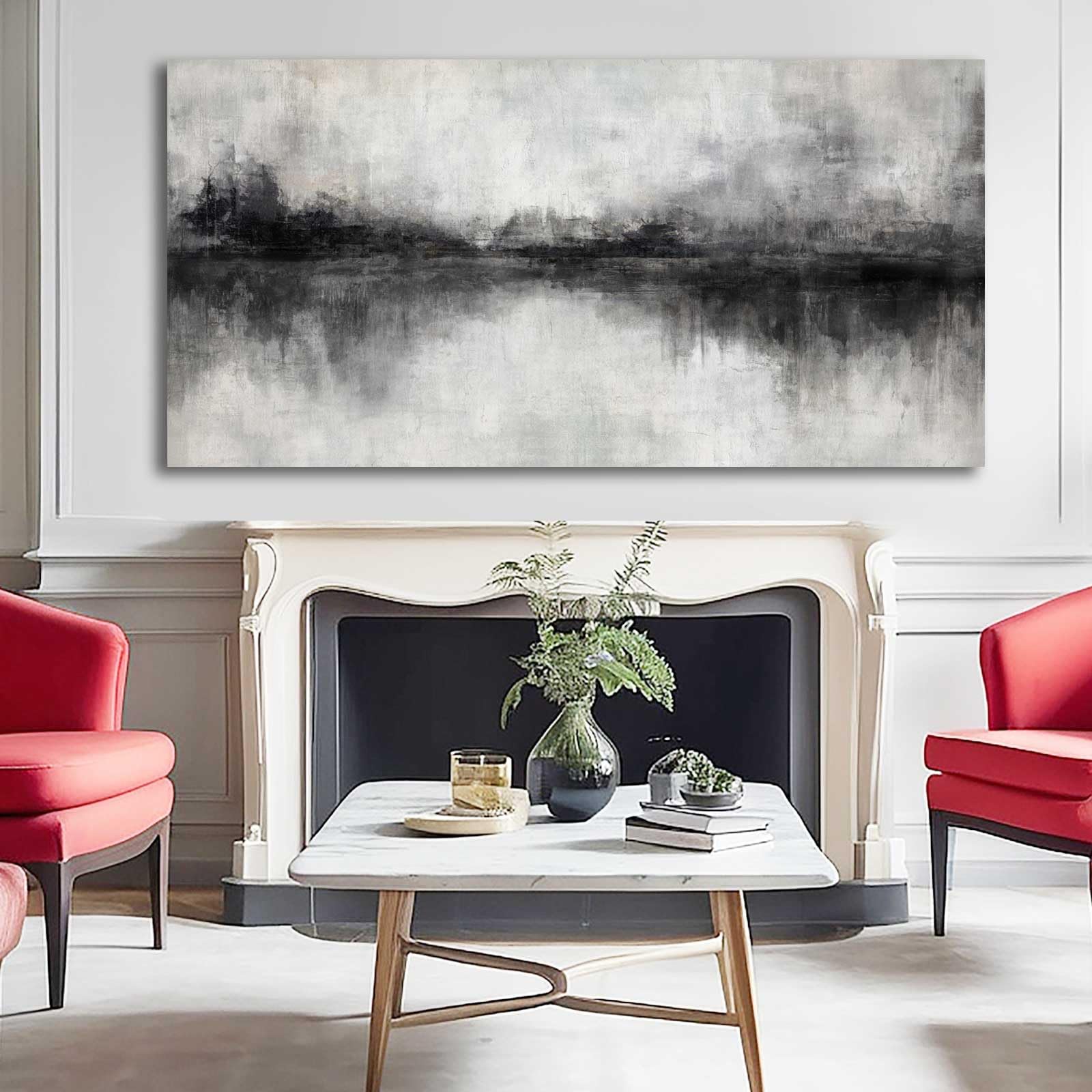 Abstract Black and Grey Canvas Wall Art Print - 29x58 Inch Modern Home Decor for Living Room, Bedroom, Office | Framed Wall Painting & Picture for Contemporary Interior Design