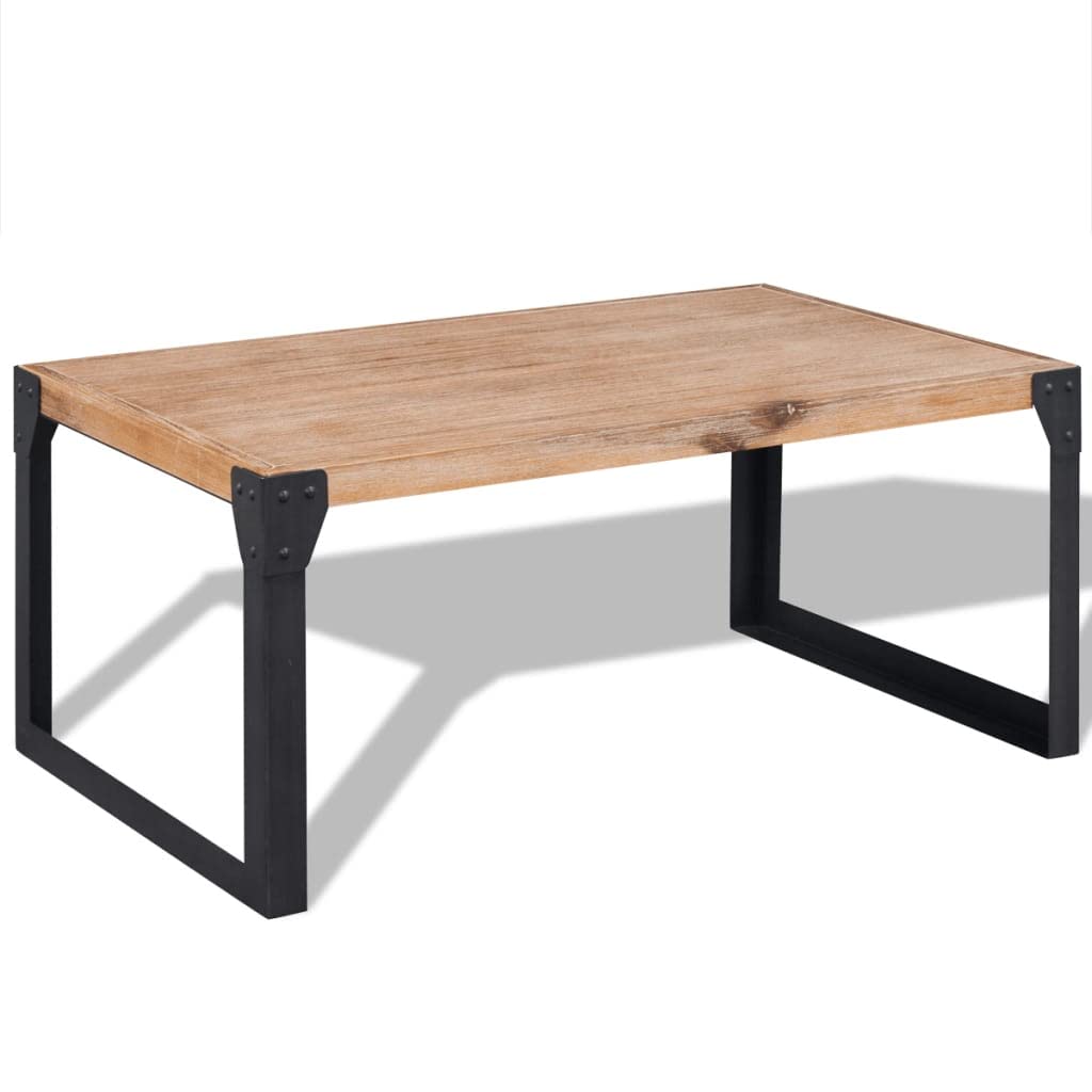 Rustic Industrial Coffee Table - Solid Acacia Wood & Metal Cocktail Table 39.4