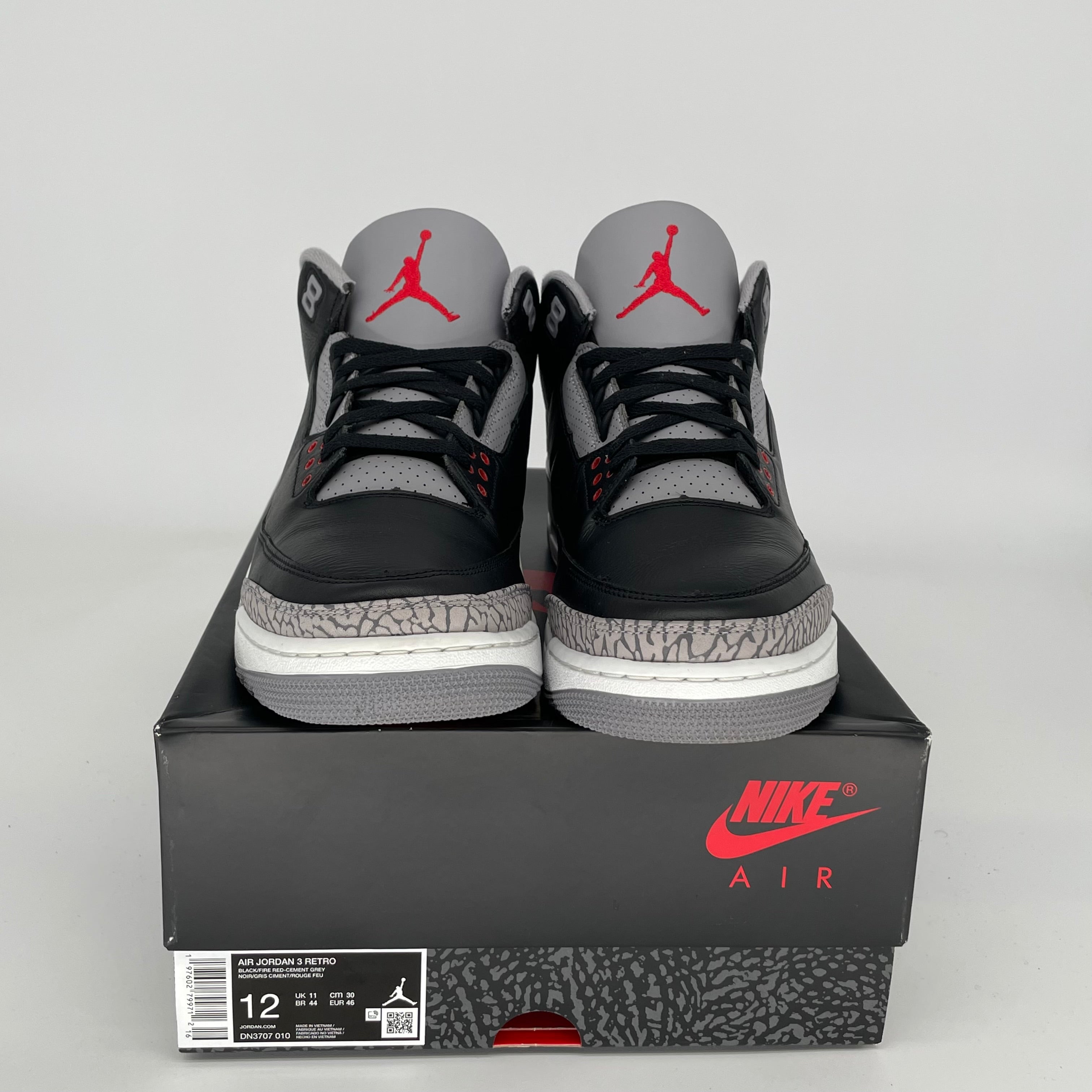 Original Air Jordan 3 Retro 'Black Cement' Men's Basketball Shoes Size 12 (DN3707-010) - Classic Sneakers for Streetwear & Casual Outfits