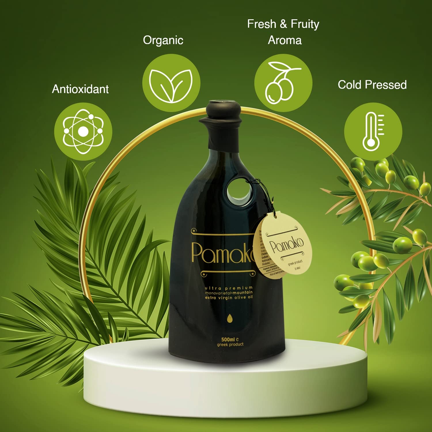 Pamako Ultra-Premium Organic Extra Virgin Olive Oil 500ml - Cold Pressed Monovarietal Greek EVOO (2023 Harvest, 2039mg/kg Polyphenols) - Perfect for Salads, Cooking & Gourmet Dipping