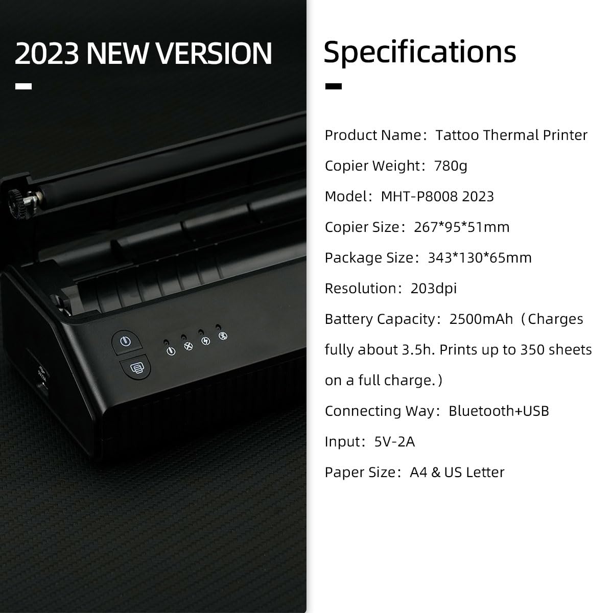Professional Bluetooth Thermal Tattoo Stencil Printer with 2500mAh Battery - Wireless Tattoo Transfer Machine for Artists & Beginners - Perfect for Tattoo Studios, Home Practice & Professional Use