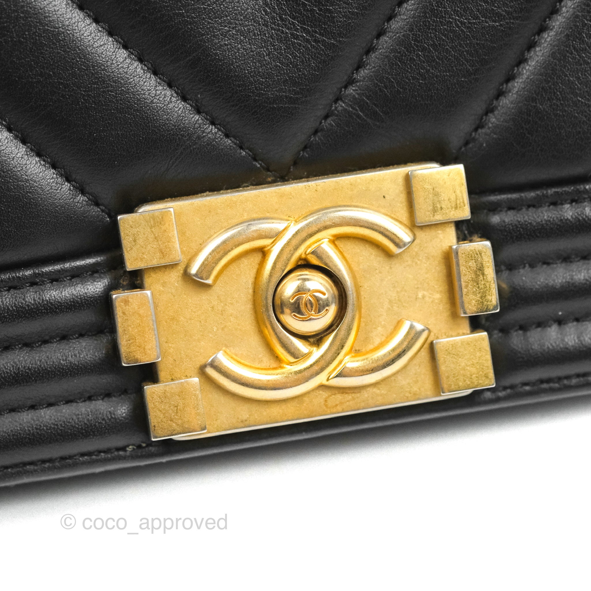 Chanel Chevron Medium Boy Bag in Black Calfskin with Aged Gold Hardware - Luxury Crossbody Purse for Women, Perfect for Evening Events & Date Nights