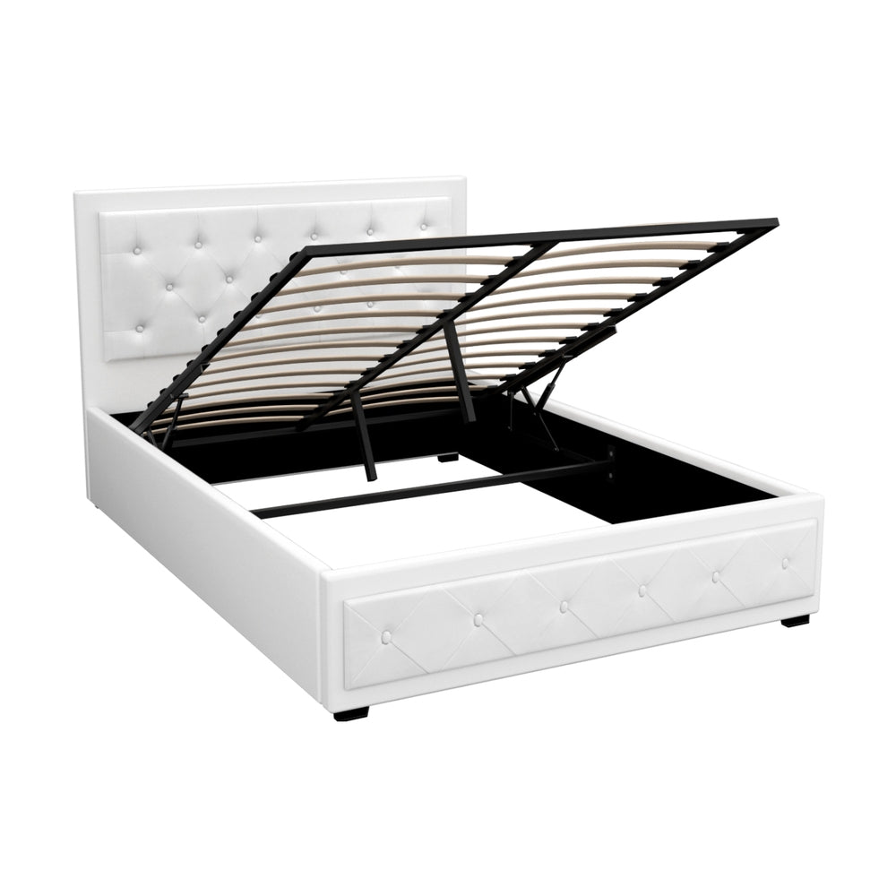 Bronte Storage Double Bed Frame White - Queen Size Platform Bed with Underbed Storage Drawers for Small Spaces, Bedroom Furniture