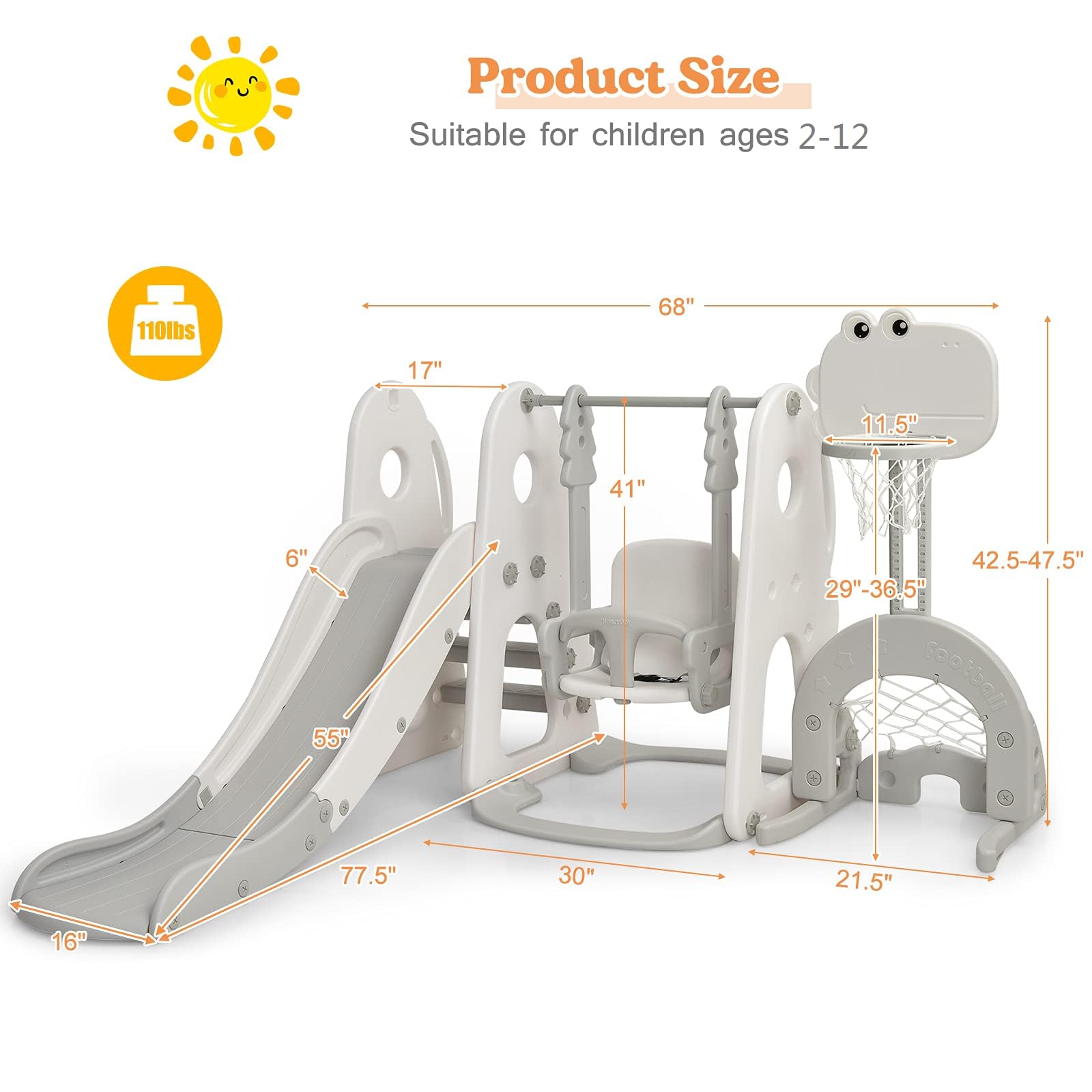 **Costzon 6-in-1 Toddler Slide & Swing Set – Large Kids Climber Playset with Basketball Hoop, Soccer Goal & Golf Hole – Indoor & Outdoor Backyard Playground for Ages 2-12 – Perfect Birthday & Holiday Gift**    *(Great for Backyards, Parks, Daycares & Playrooms – Encourages Active Play & Motor Skills Development!)*